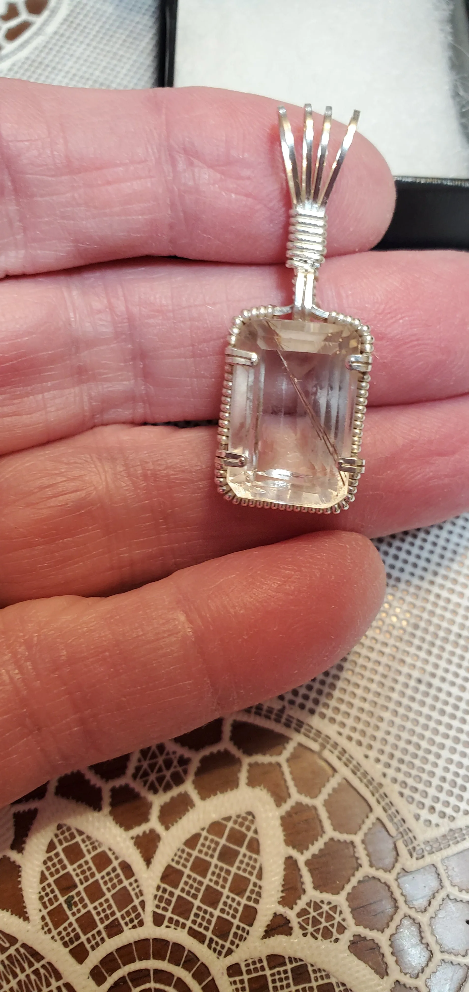 Custom Wire Wrapped Faceted Rutilated Quartz Necklace/Pendant Sterling Silver