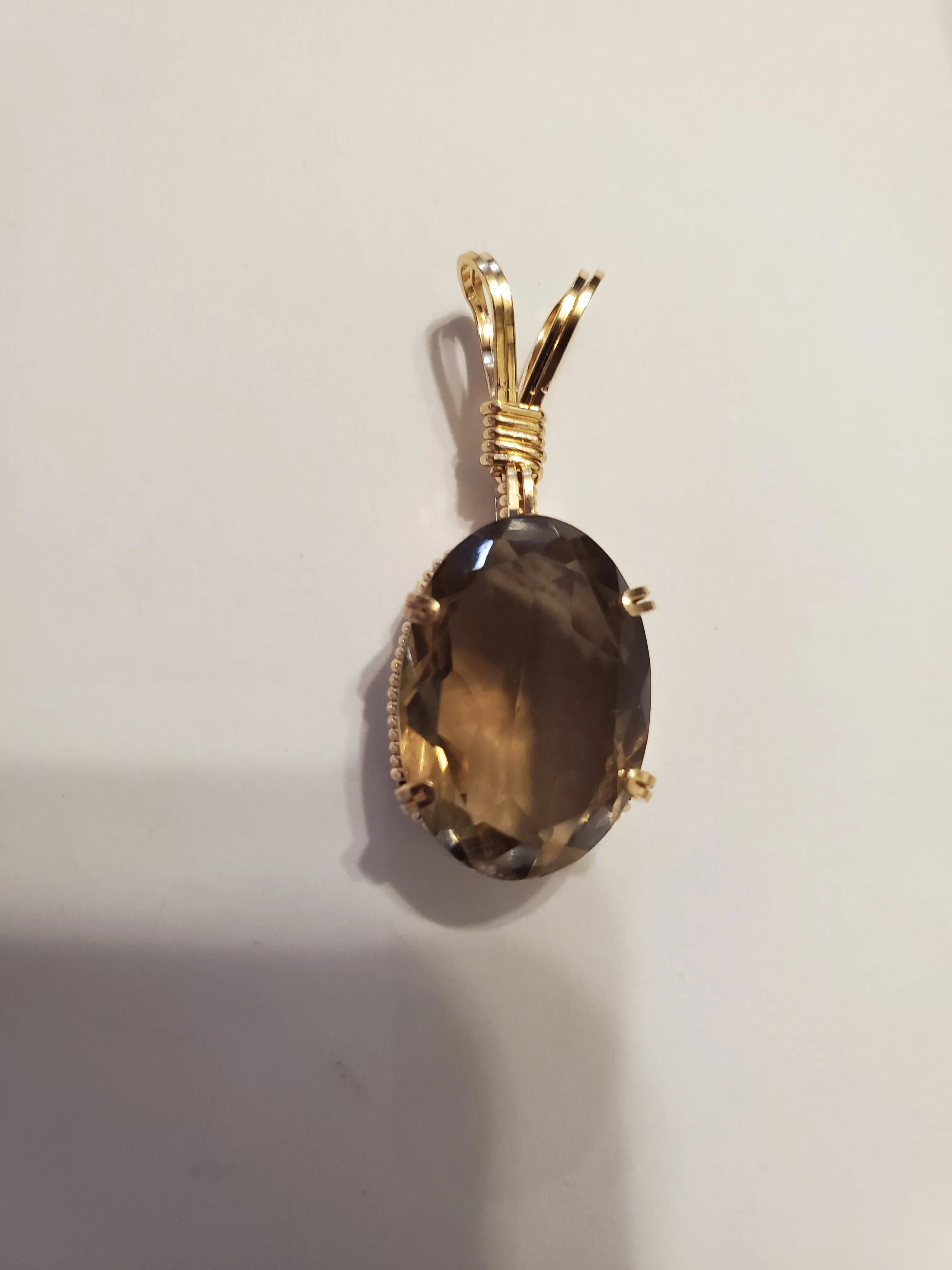 Custom Wire Wrapped Faceted Smokey Quartz Necklace/Pendant 14KGF
