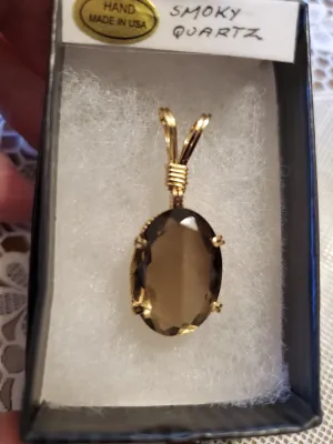 Custom Wire Wrapped Faceted Smokey Quartz Necklace/Pendant 14KGF