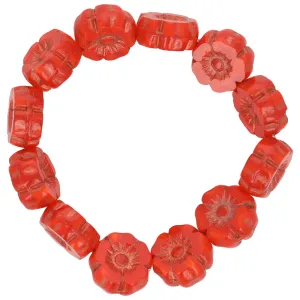Czech Glass Hibiscus Flower (7mm) Burnt Orange Opaline with Copper Wash , 1 Strand