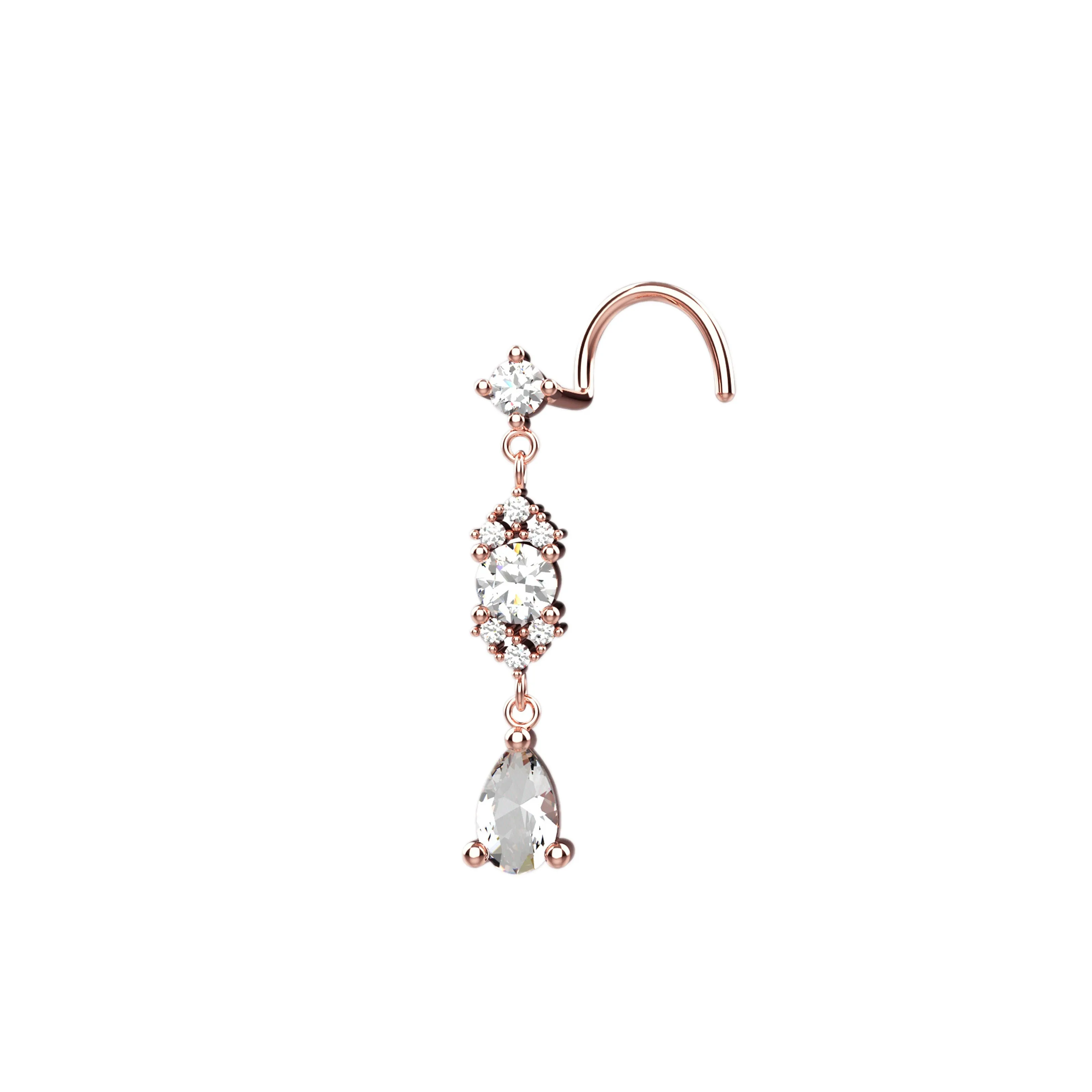 Dangle Nose Ring Stud – 14K Gold Nose Jewelry with Dangle