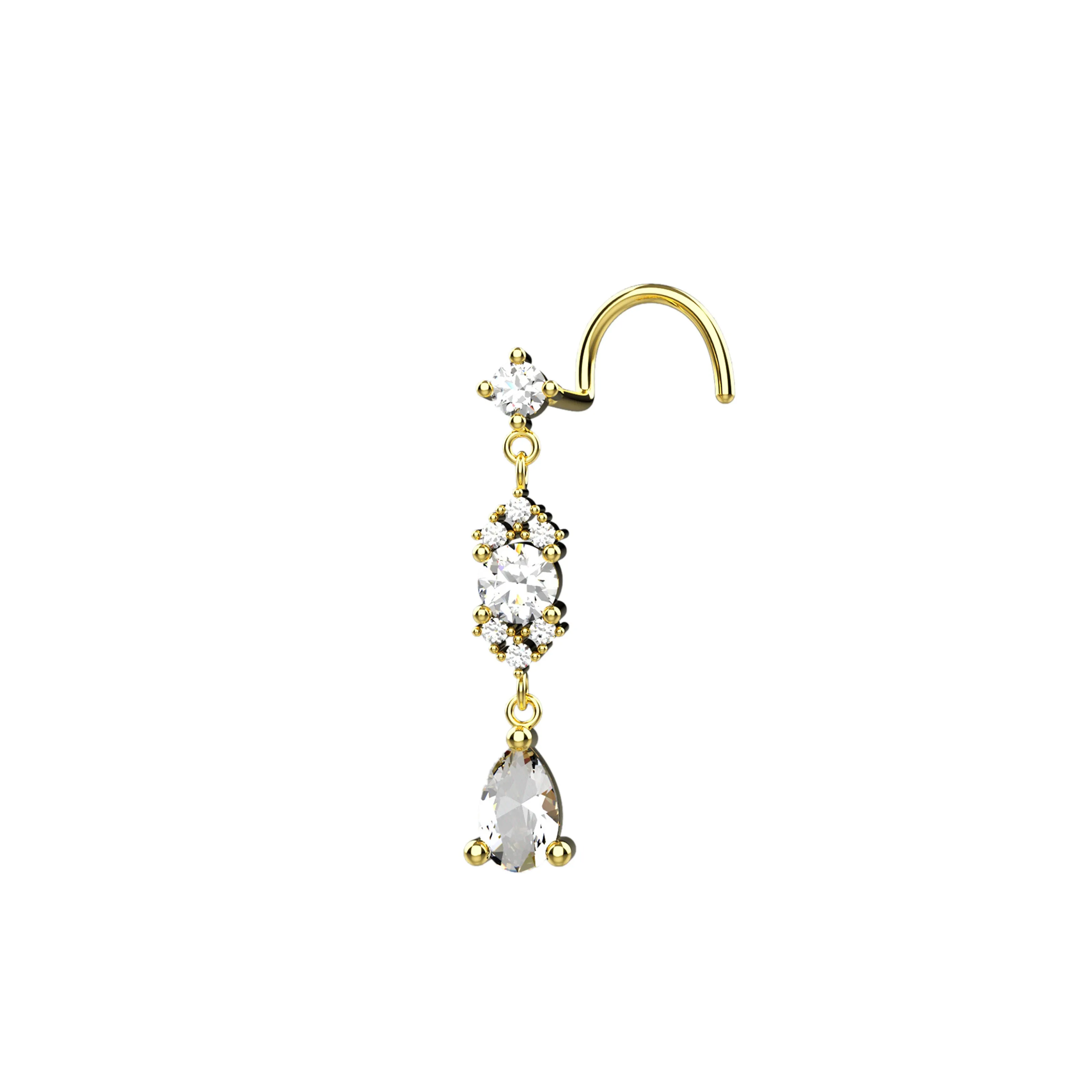 Dangle Nose Ring Stud – 14K Gold Nose Jewelry with Dangle
