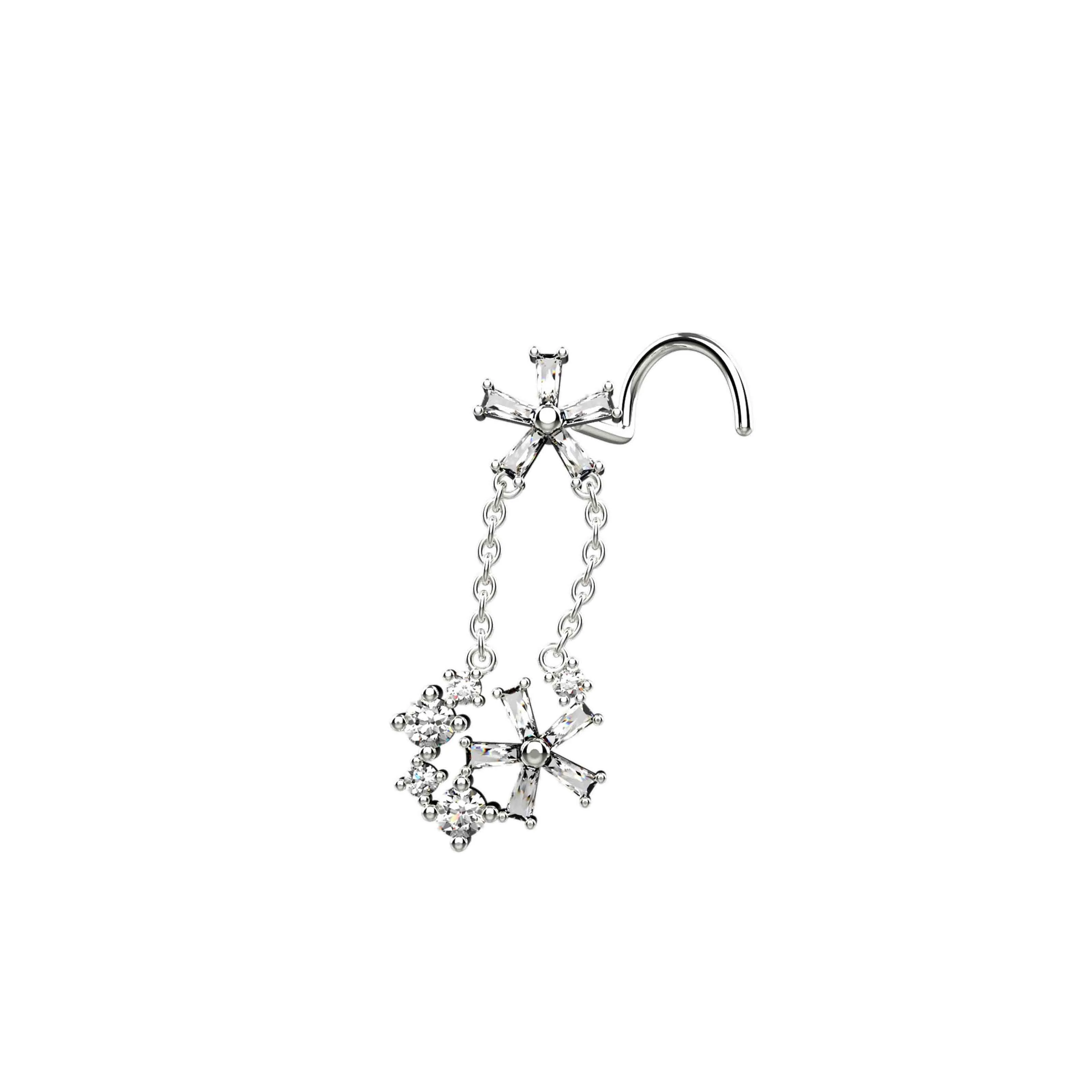Dangling Nose Ring – Gold Nose Stud with Dangle Chain for Piercing Jewelry
