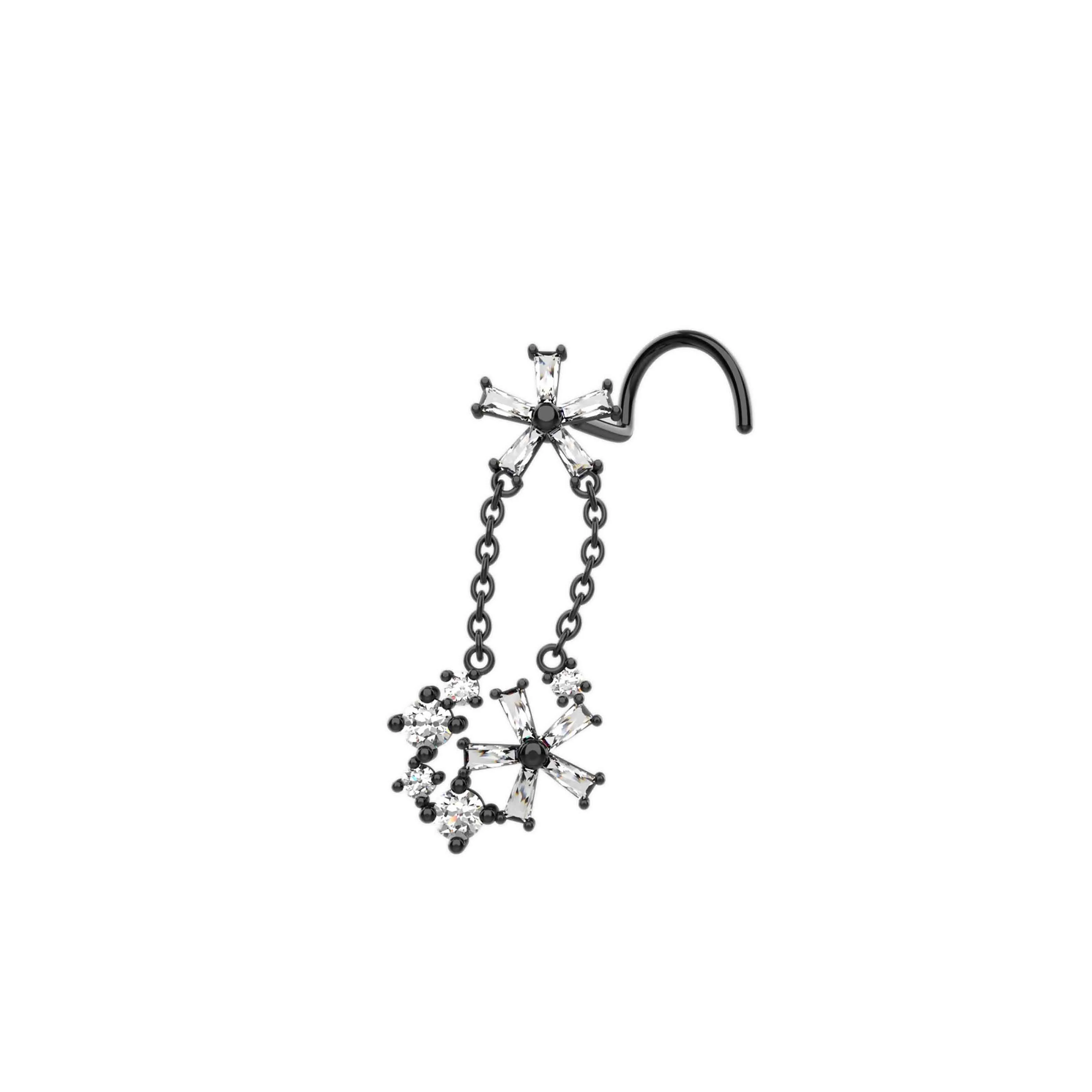 Dangling Nose Ring – Gold Nose Stud with Dangle Chain for Piercing Jewelry