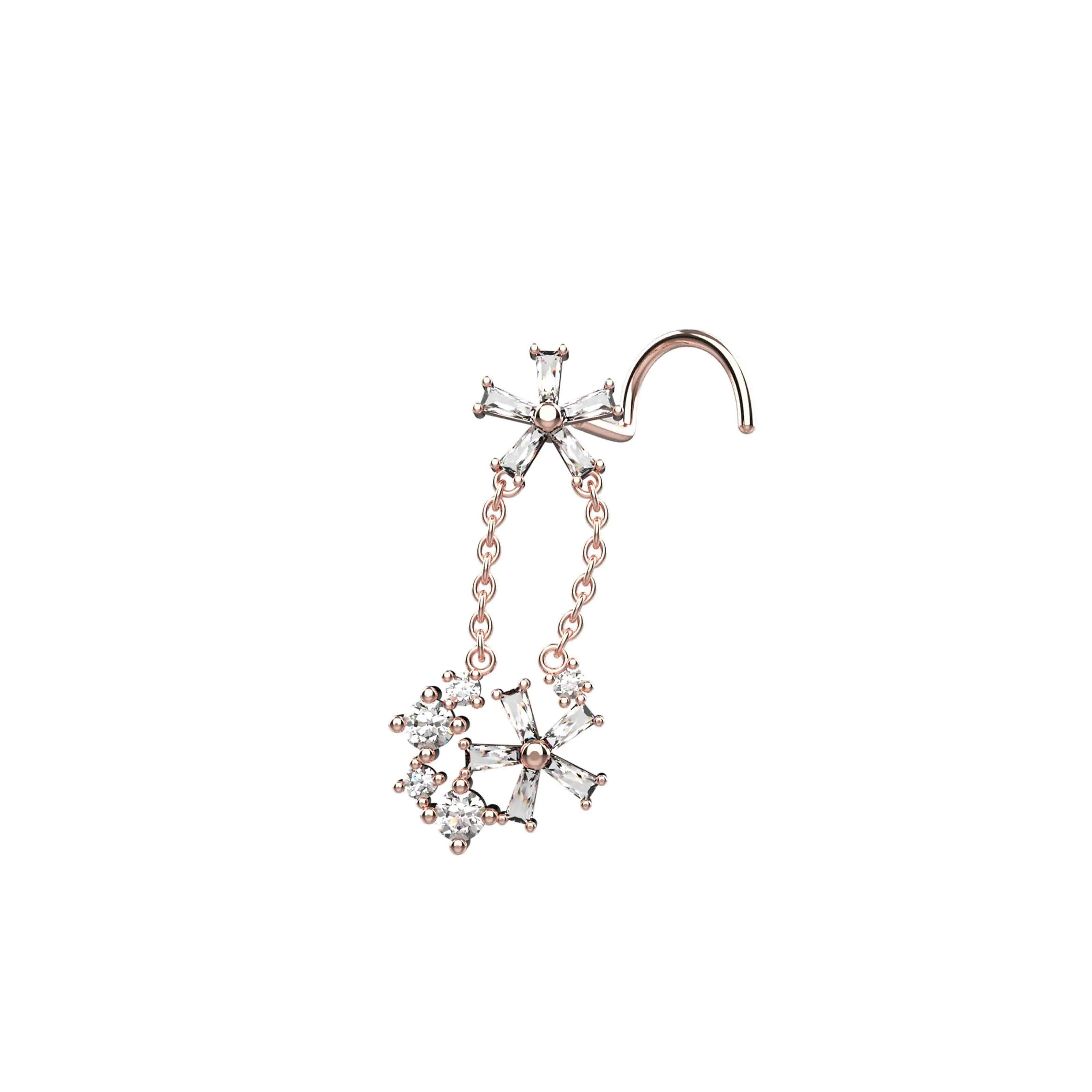 Dangling Nose Ring – Gold Nose Stud with Dangle Chain for Piercing Jewelry