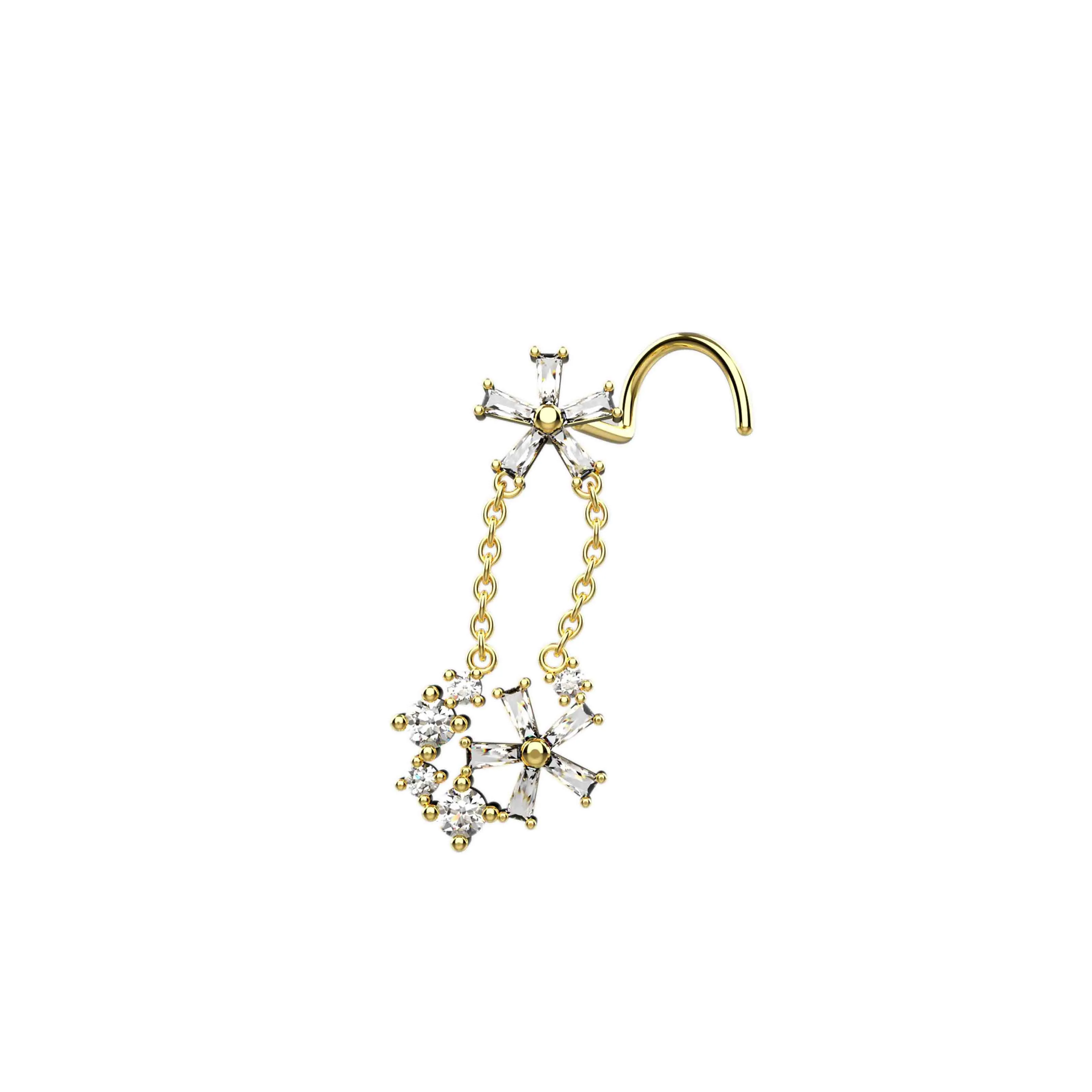 Dangling Nose Ring – Gold Nose Stud with Dangle Chain for Piercing Jewelry