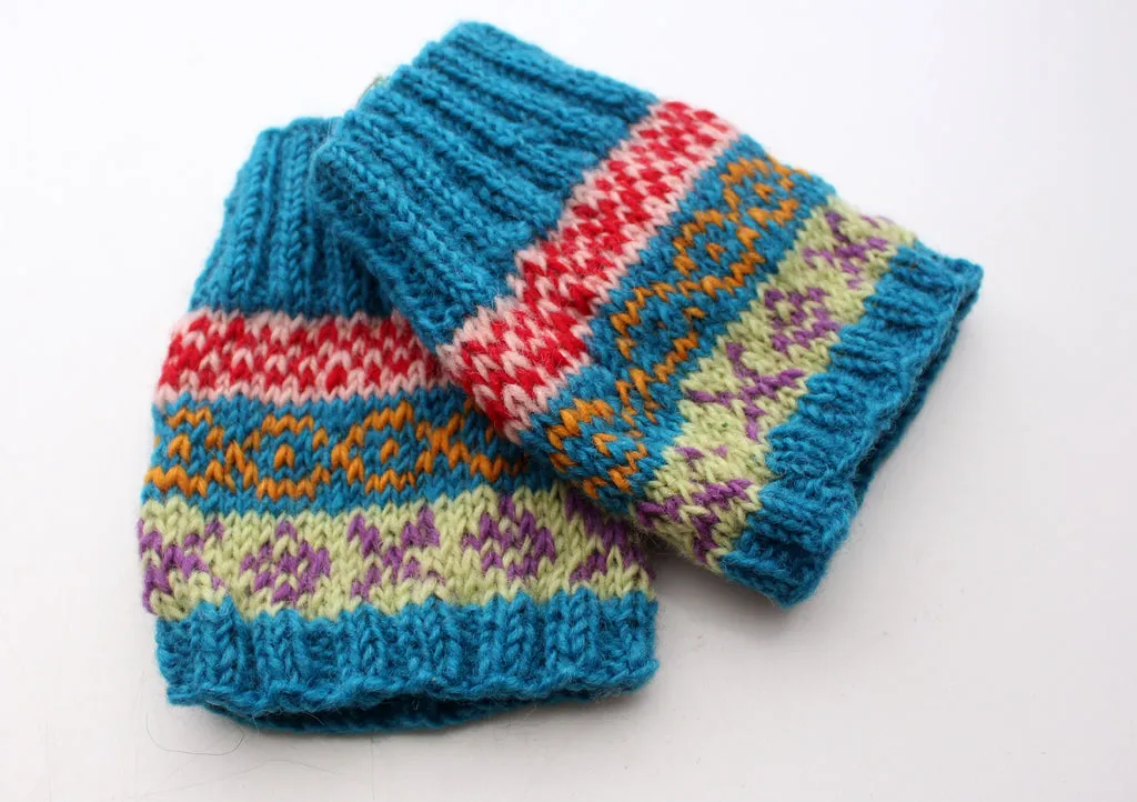 Dark Blue Multicolor Handknitted Short Legwarmers