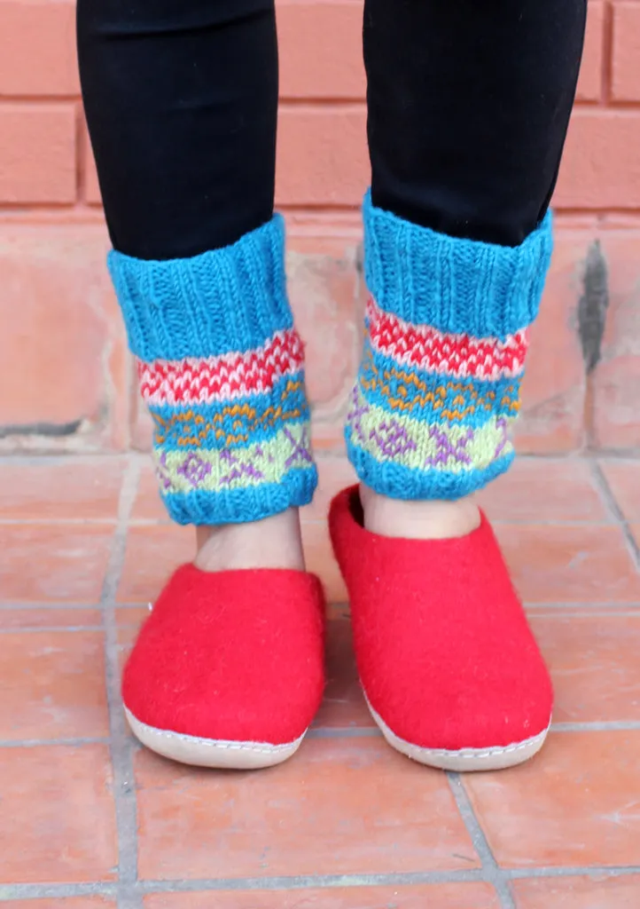 Dark Blue Multicolor Handknitted Short Legwarmers