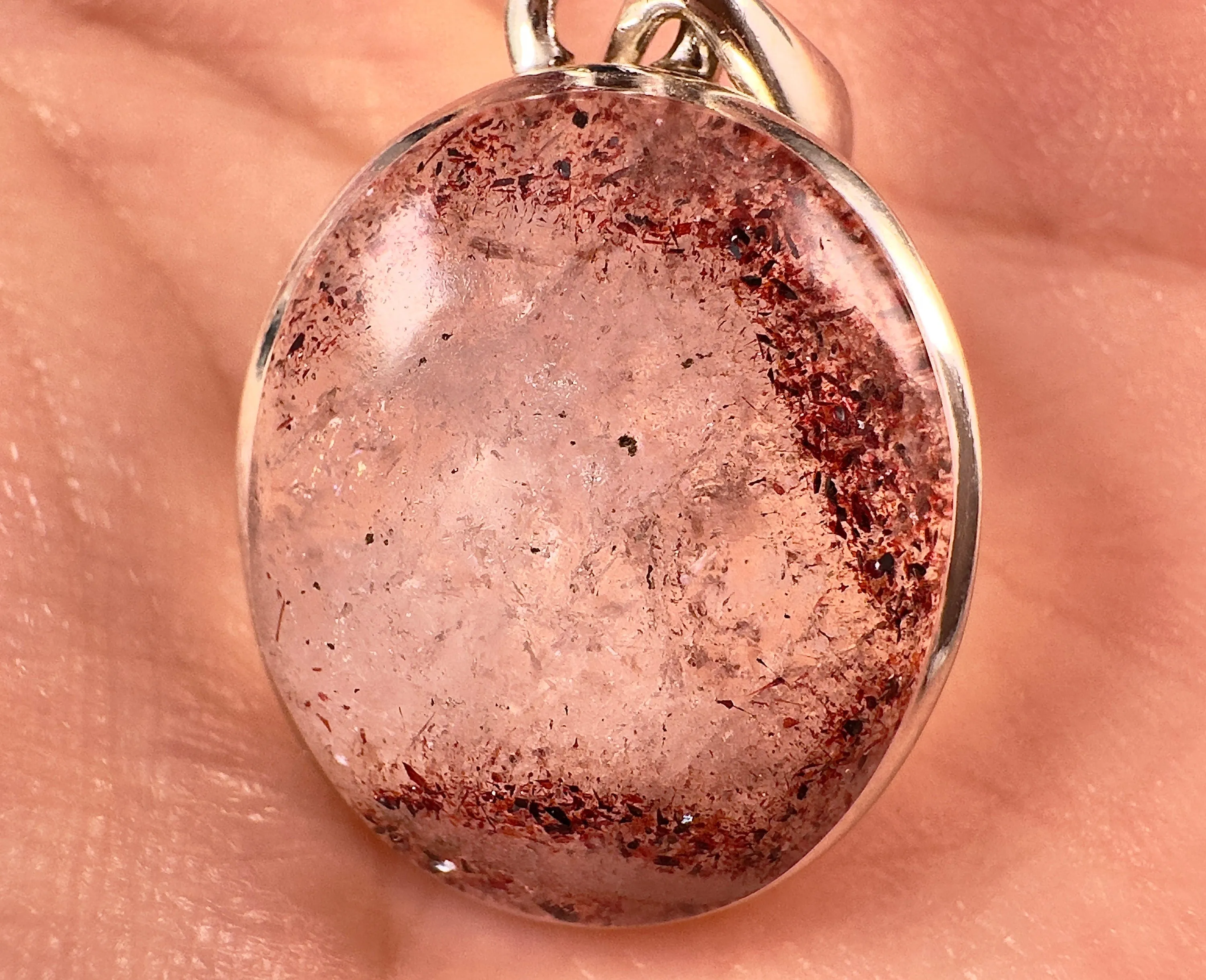 DISCO FIRE HEMATITE Phantom Quartz Crystal Pendant - Sterling Silver - Fine Jewelry, Healing Crystals and Stones, 53009