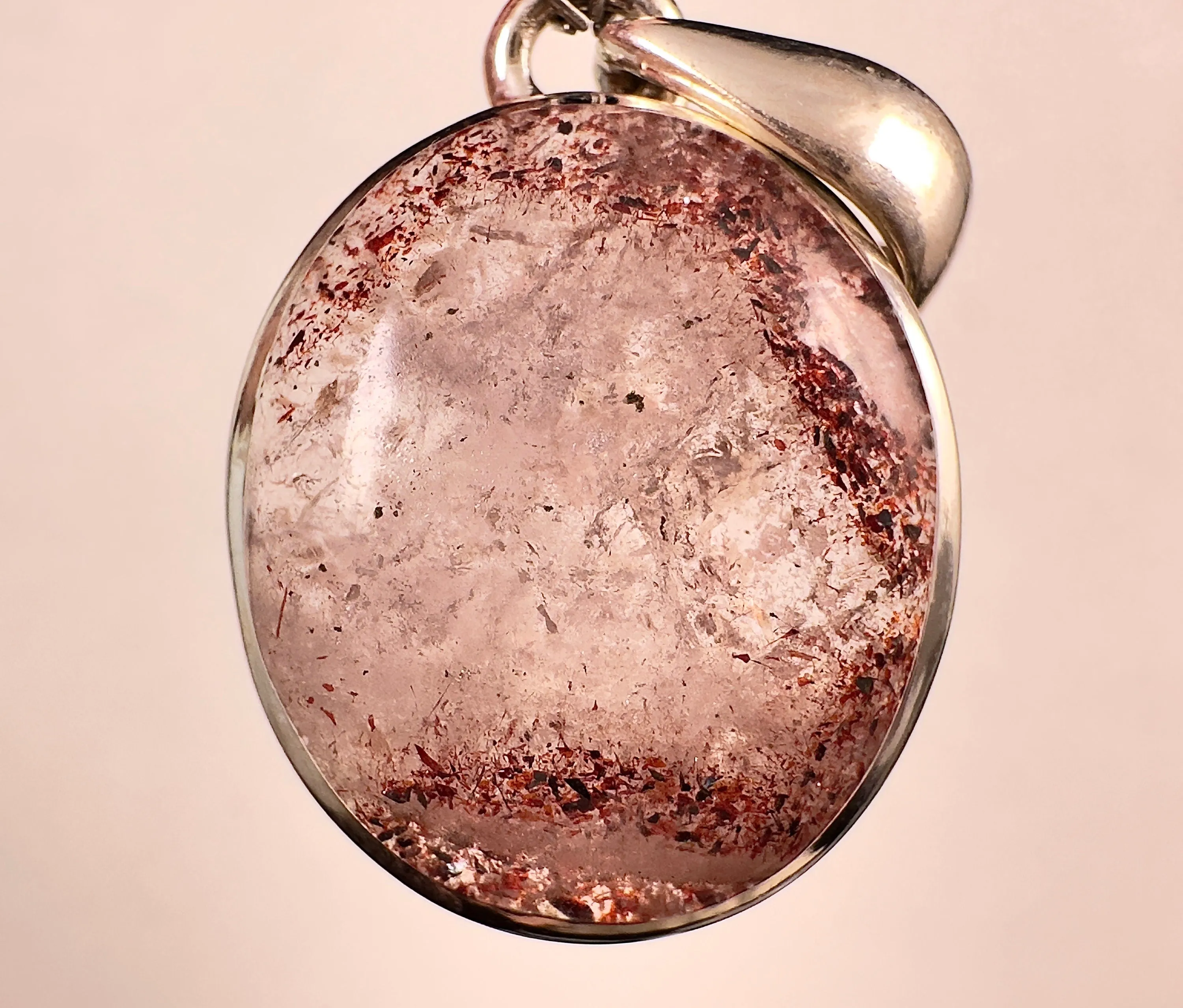 DISCO FIRE HEMATITE Phantom Quartz Crystal Pendant - Sterling Silver - Fine Jewelry, Healing Crystals and Stones, 53009