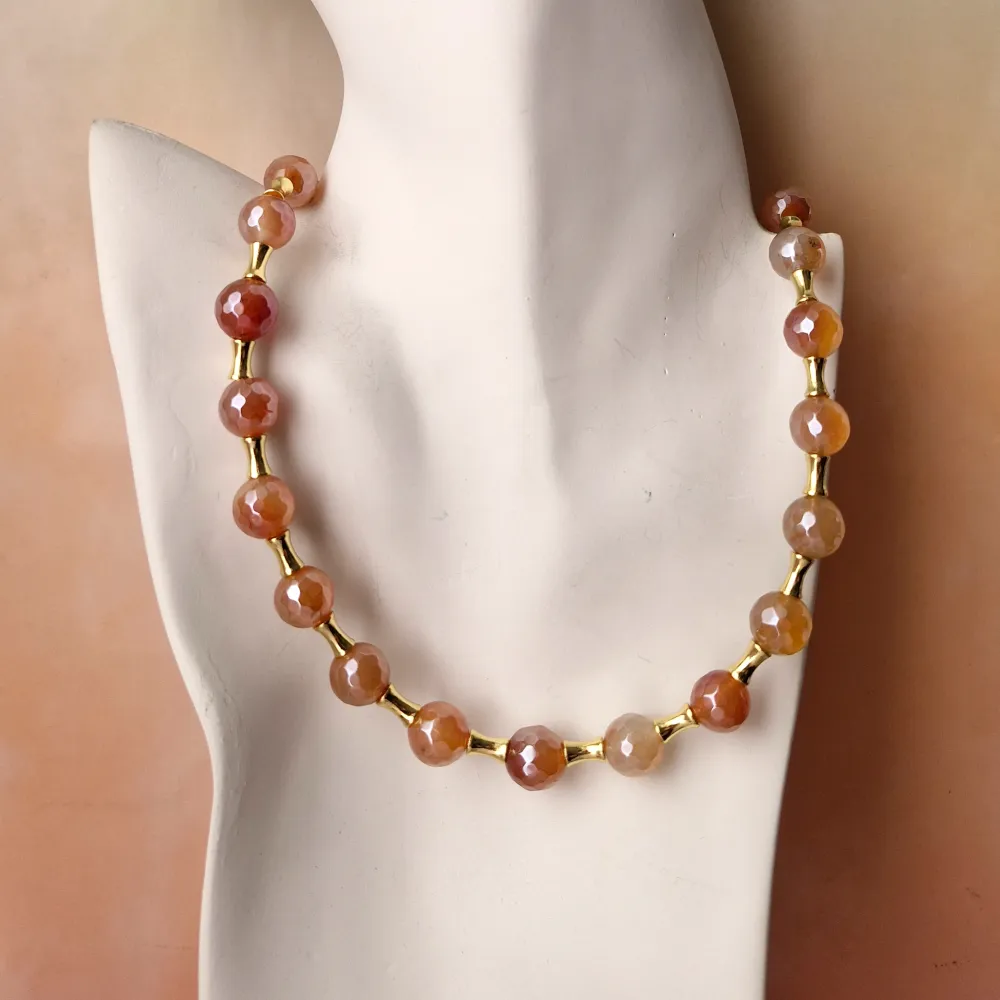 Double Flower Pearlized Rose Quartz Long Necklace