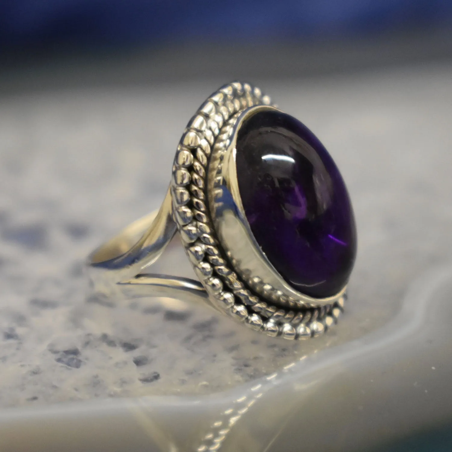 Double Trim Amethyst Ring (925) Sterling Silver