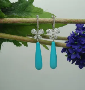 Earrings Turquoise Shell Pearl Teardrop with Cubic Zirconia  Dangle Earrings.