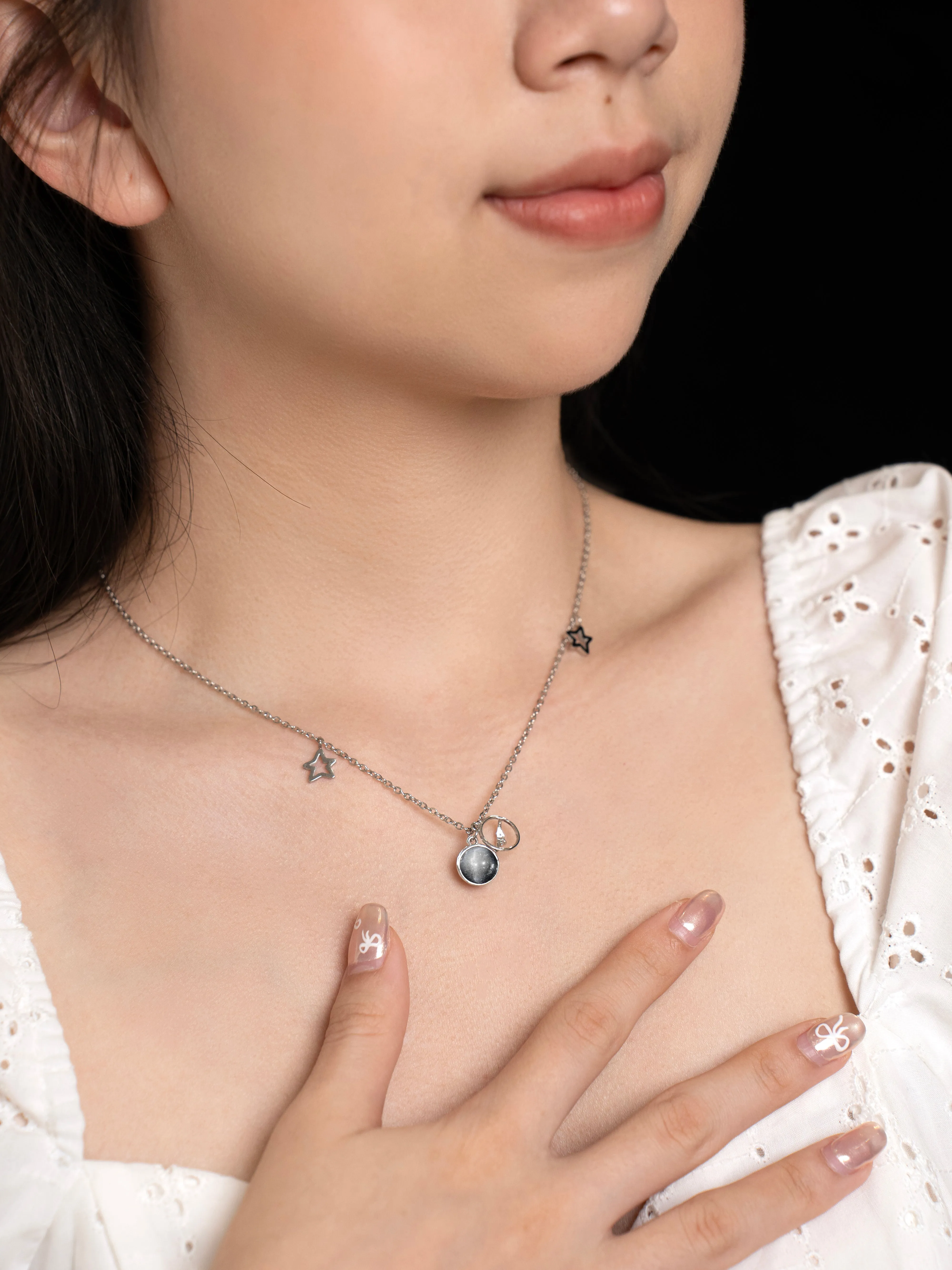 [EM] [B.Adore x JE Pong] Magic Stone Necklace Collection GREY RABBIT FUR RUTILATED QUARTZ 兔毛灰