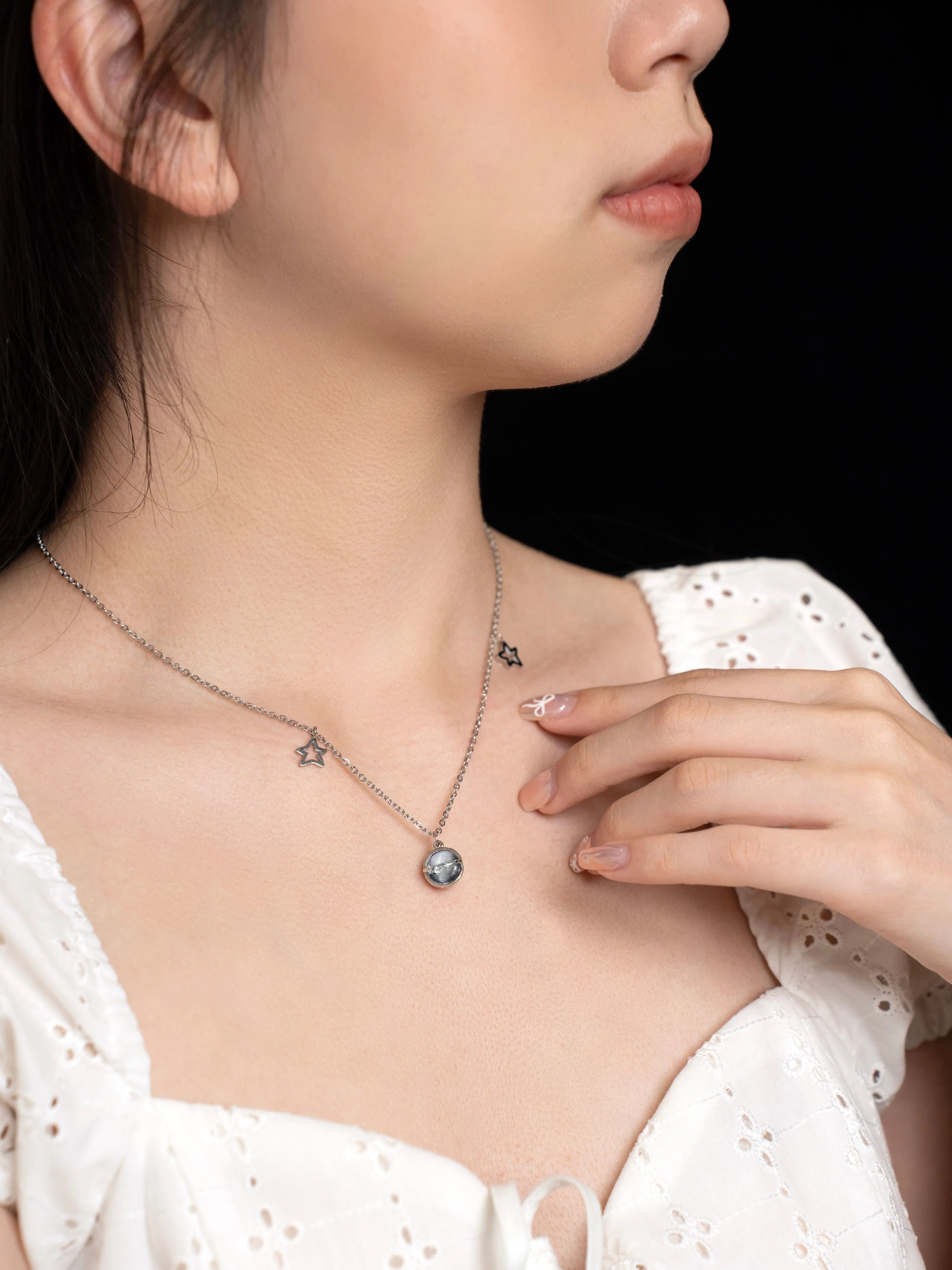 [EM] [B.Adore x JE Pong] Magic Stone Necklace Collection GREY RABBIT FUR RUTILATED QUARTZ 兔毛灰
