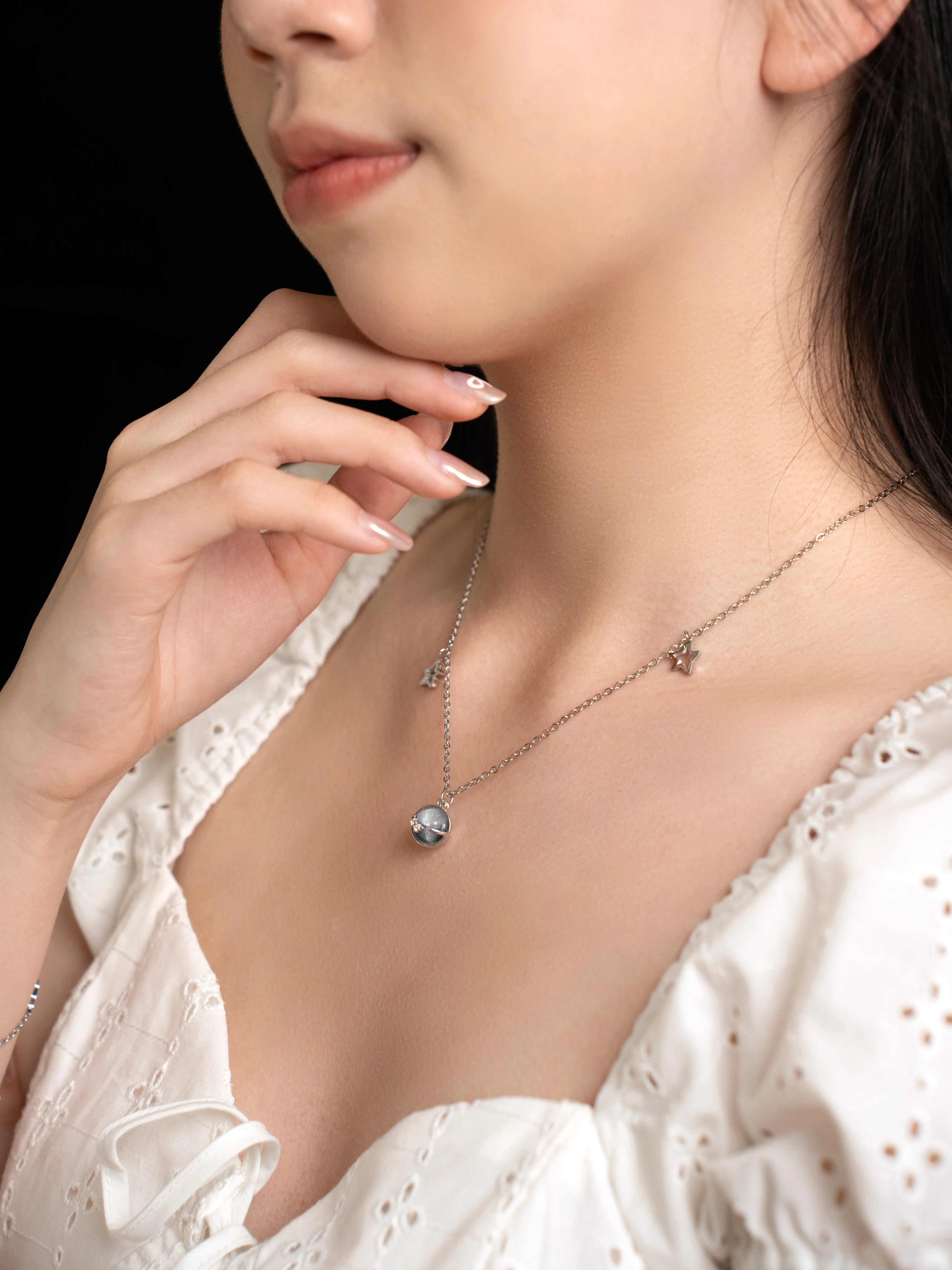 [EM] [B.Adore x JE Pong] Magic Stone Necklace Collection GREY RABBIT FUR RUTILATED QUARTZ 兔毛灰