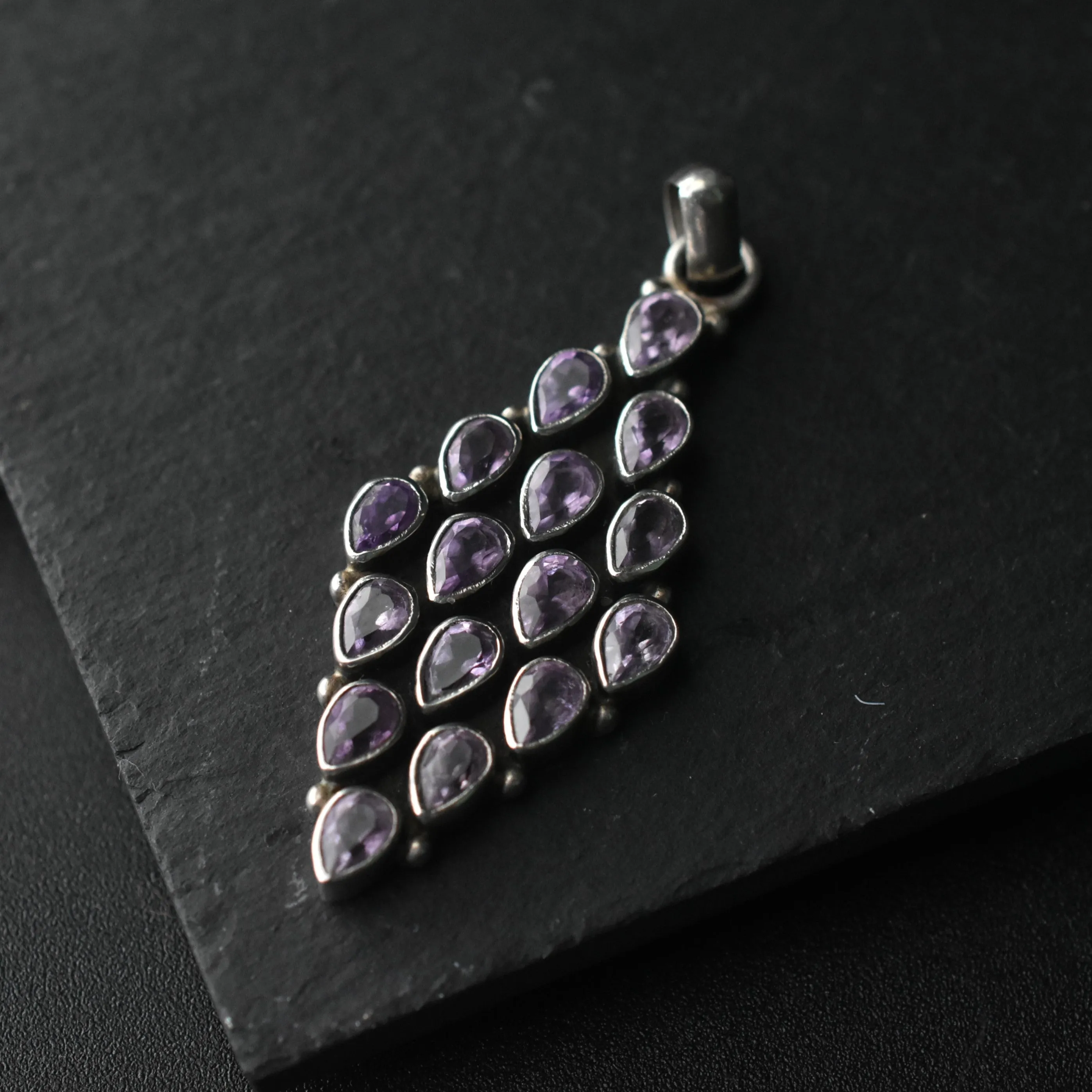 Faceted Amethyst Gemstone Diamond Shaped Silver Sterling 925 Pendant