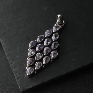 Faceted Amethyst Gemstone Diamond Shaped Silver Sterling 925 Pendant