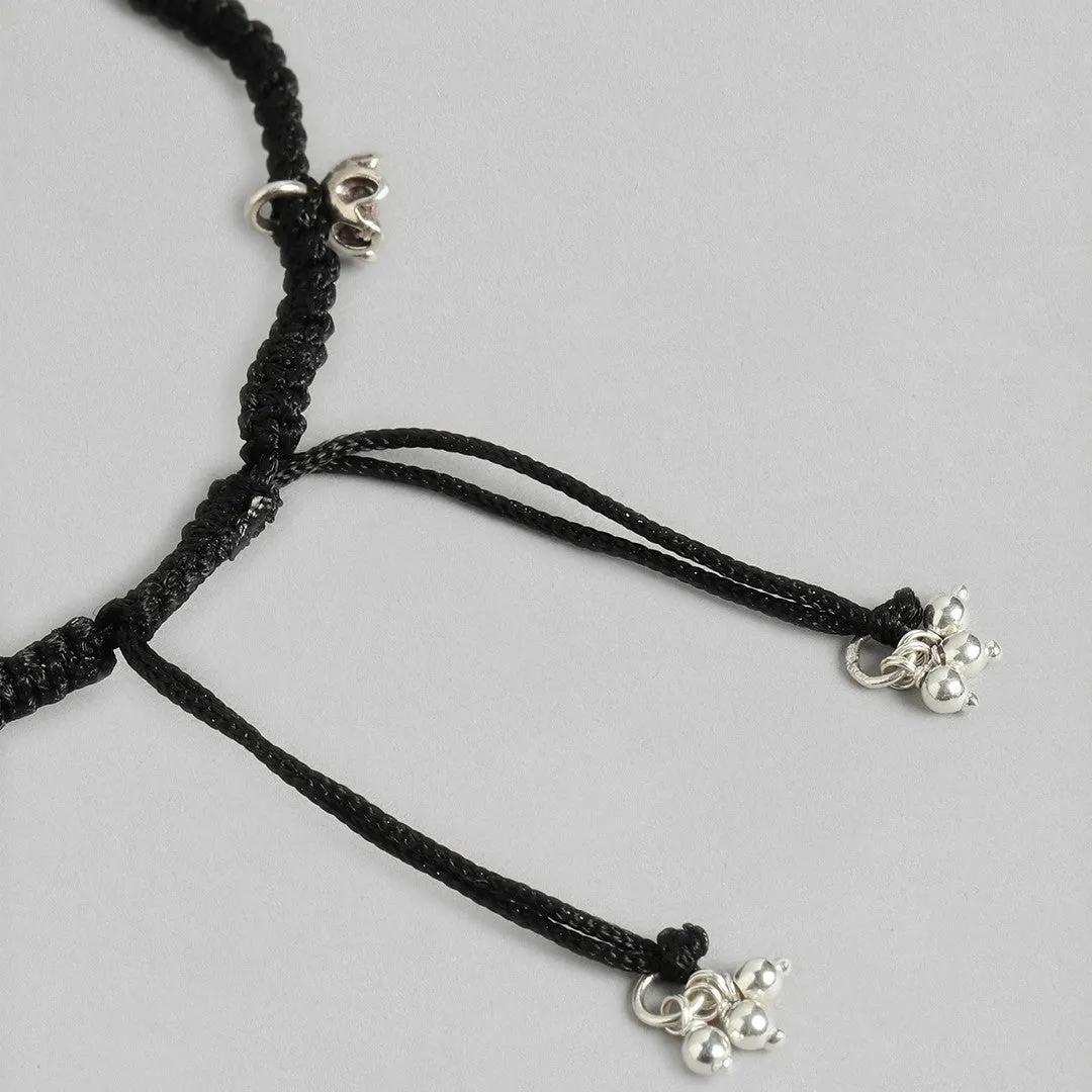 Floral Elegance 925 Sterling Silver Rhodium-Plated Anklet