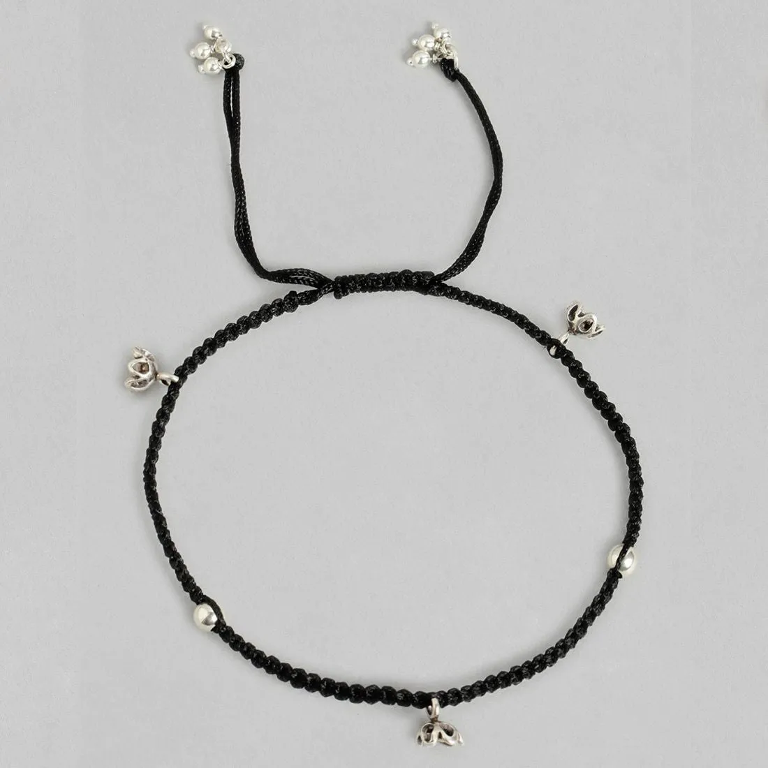 Floral Elegance 925 Sterling Silver Rhodium-Plated Anklet