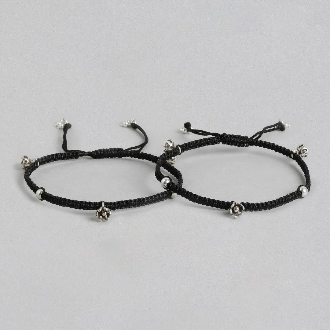 Floral Elegance 925 Sterling Silver Rhodium-Plated Anklet