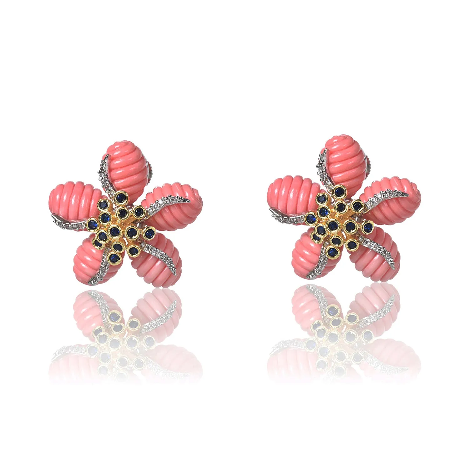 Flower coral and blue tops earrings