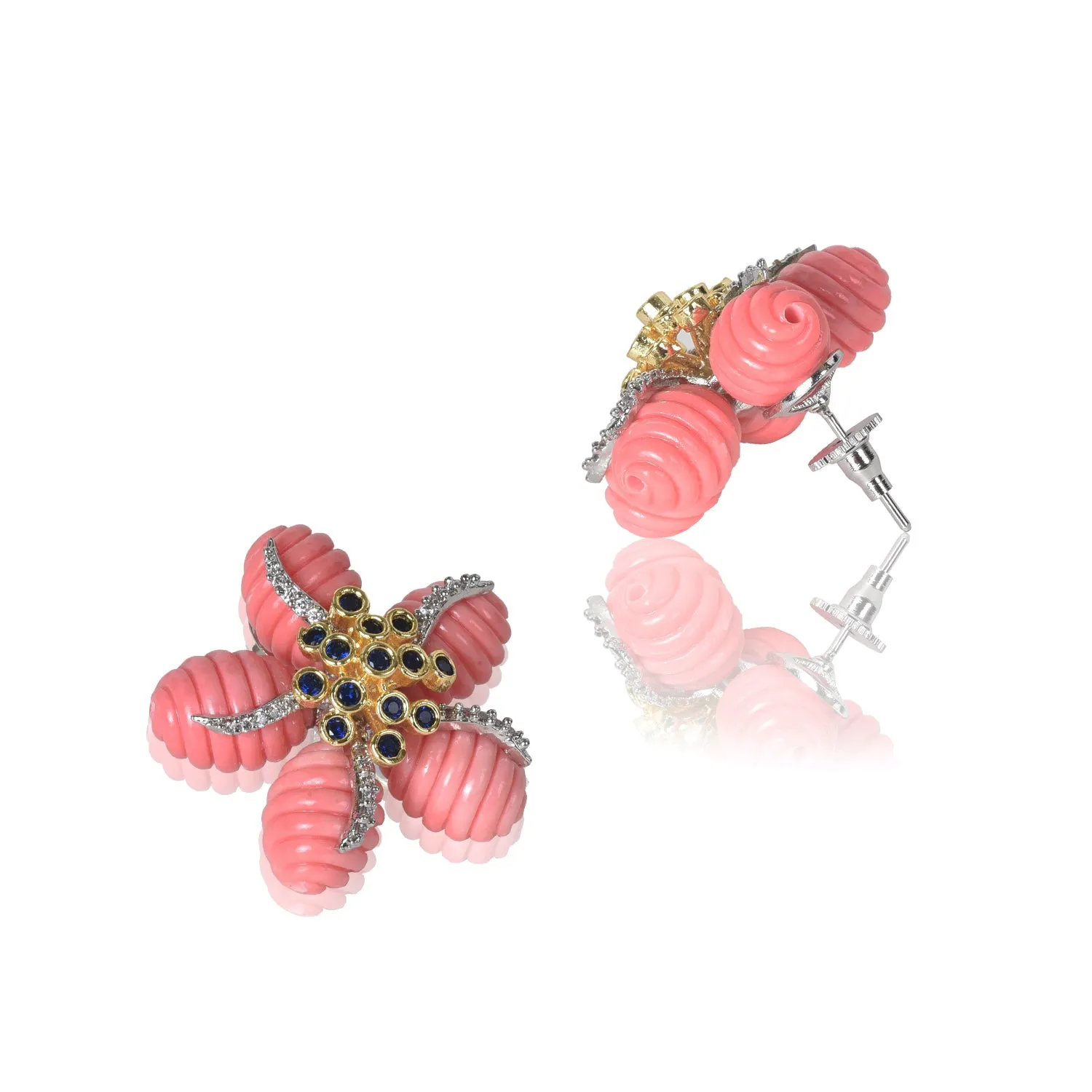 Flower coral and blue tops earrings