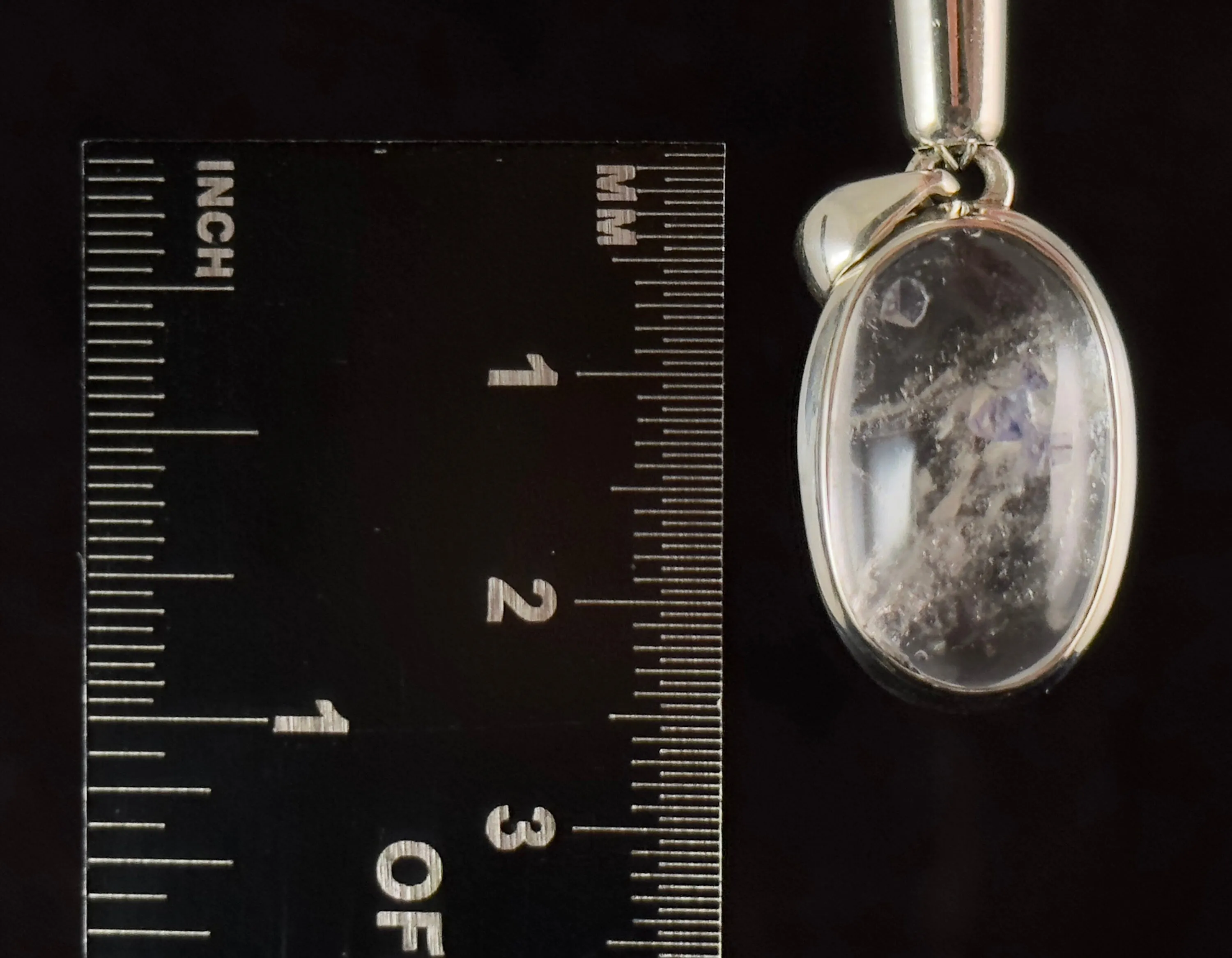 FLUORITE in QUARTZ Crystal Pendant - Sterling Silver, Cabochon - Fine Jewelry, Healing Crystals and Stones, Gift for Him, 54400