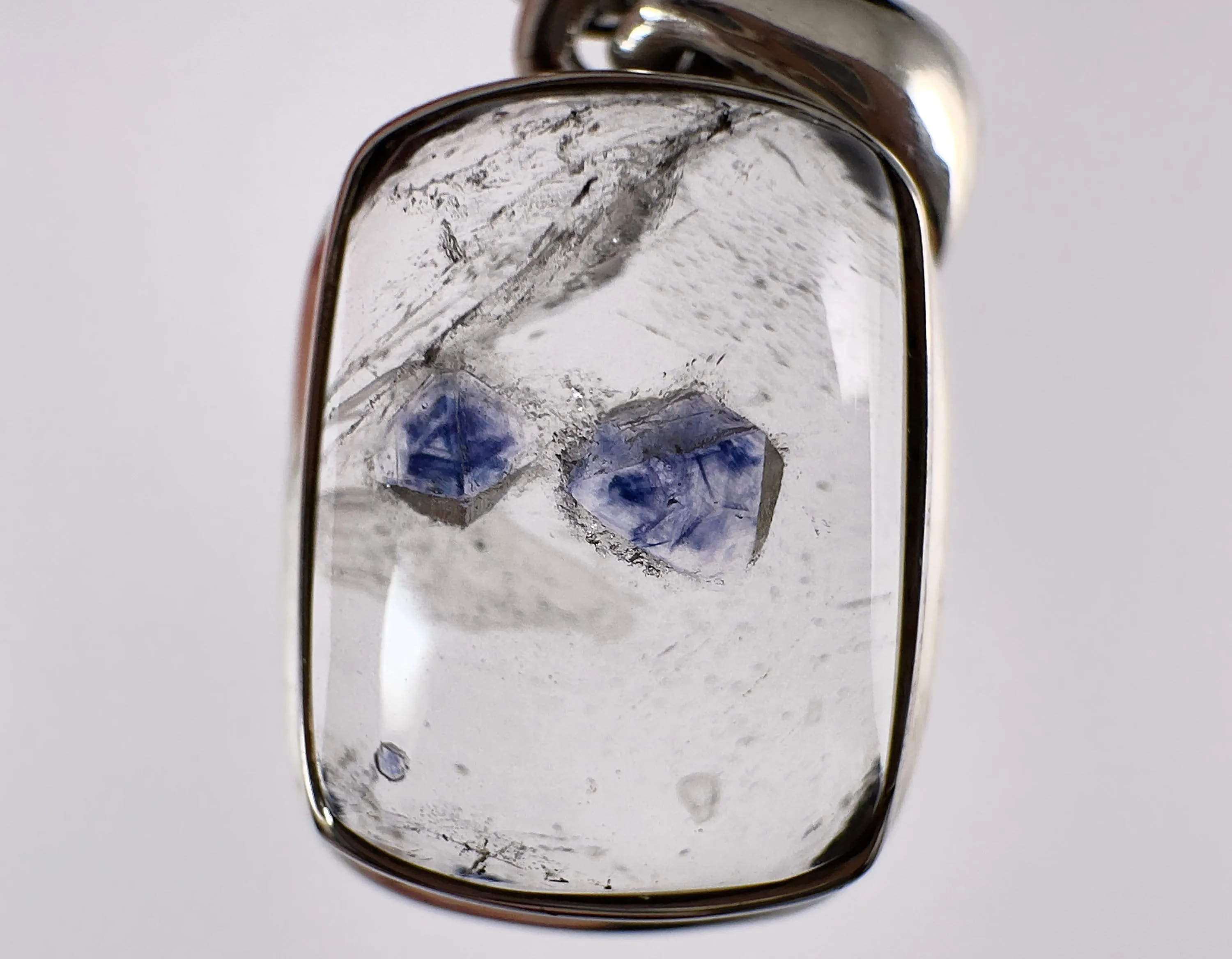 FLUORITE in QUARTZ Crystal Pendant - Sterling Silver, Cabochon - Fine Jewelry, Healing Crystals and Stones, Gift for Him, 54402