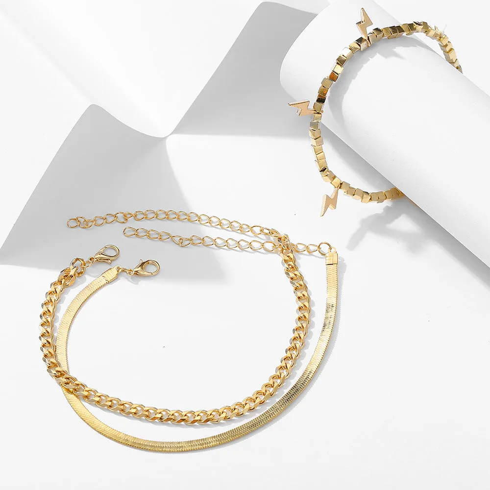 Geometric Lightning Pendant Multi-Piece Beach Anklet