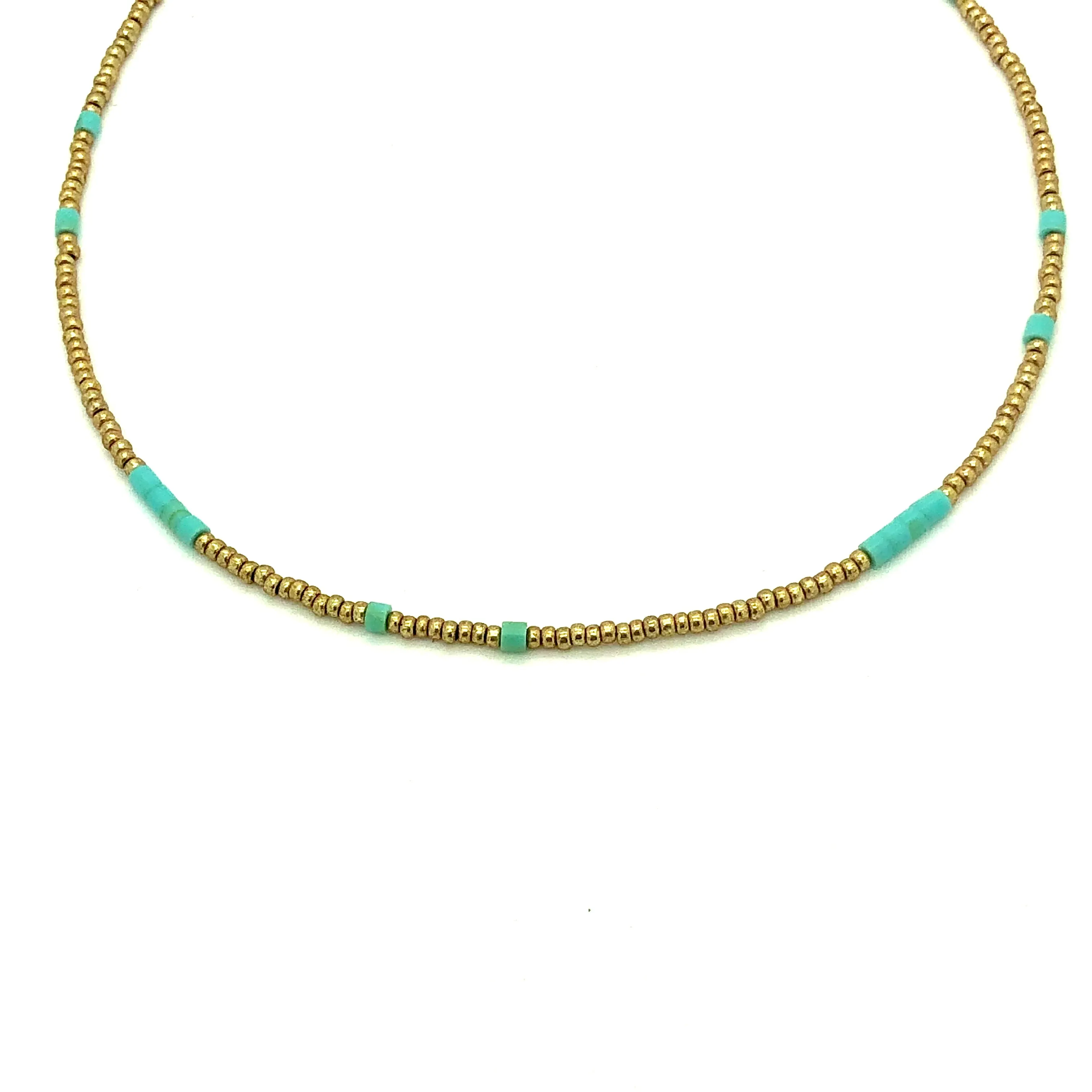 Gold and Turquoise Heishe Beaded Necklace