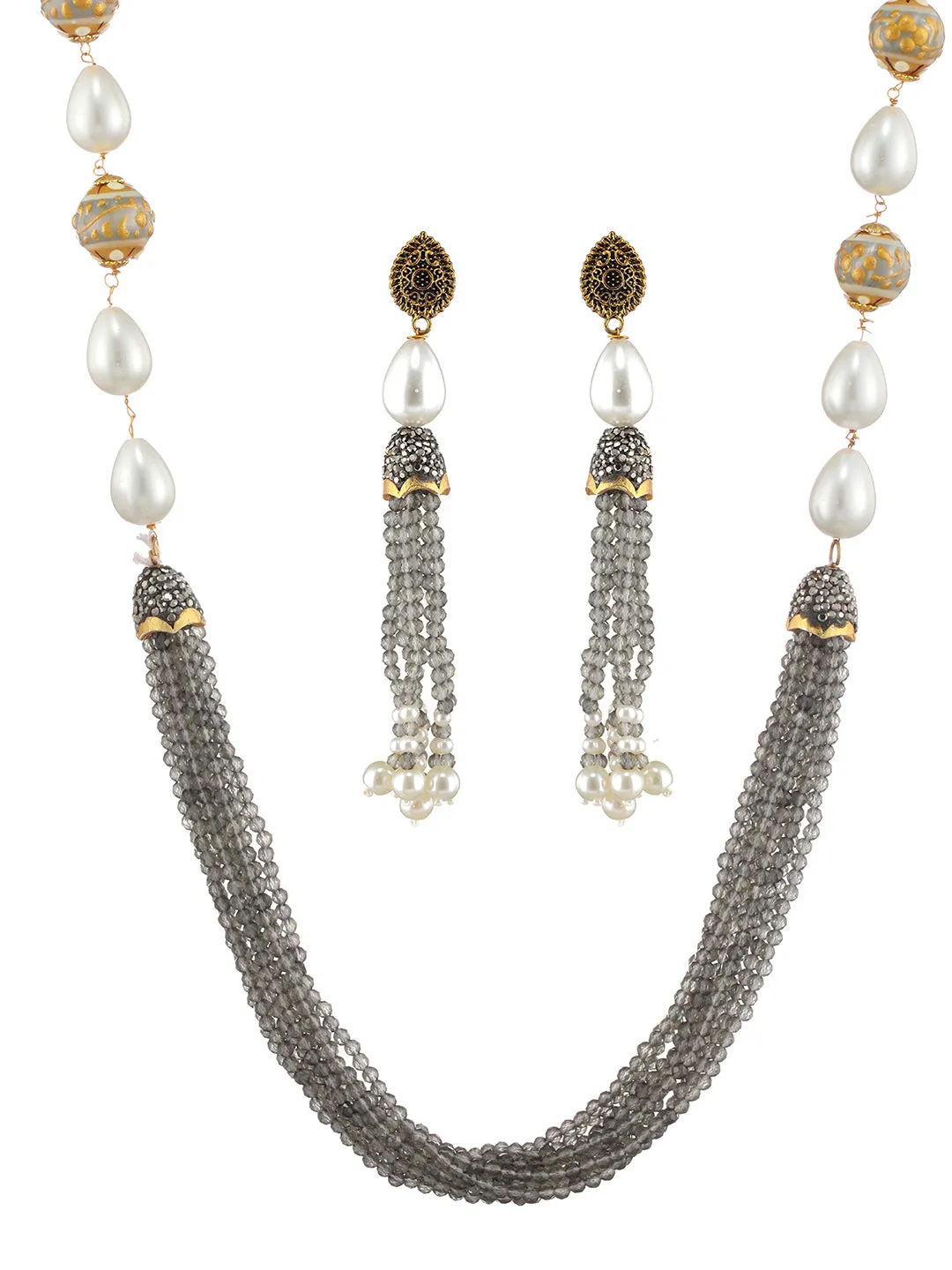 Gold-Plated Beaded Necklace And Earrings Set