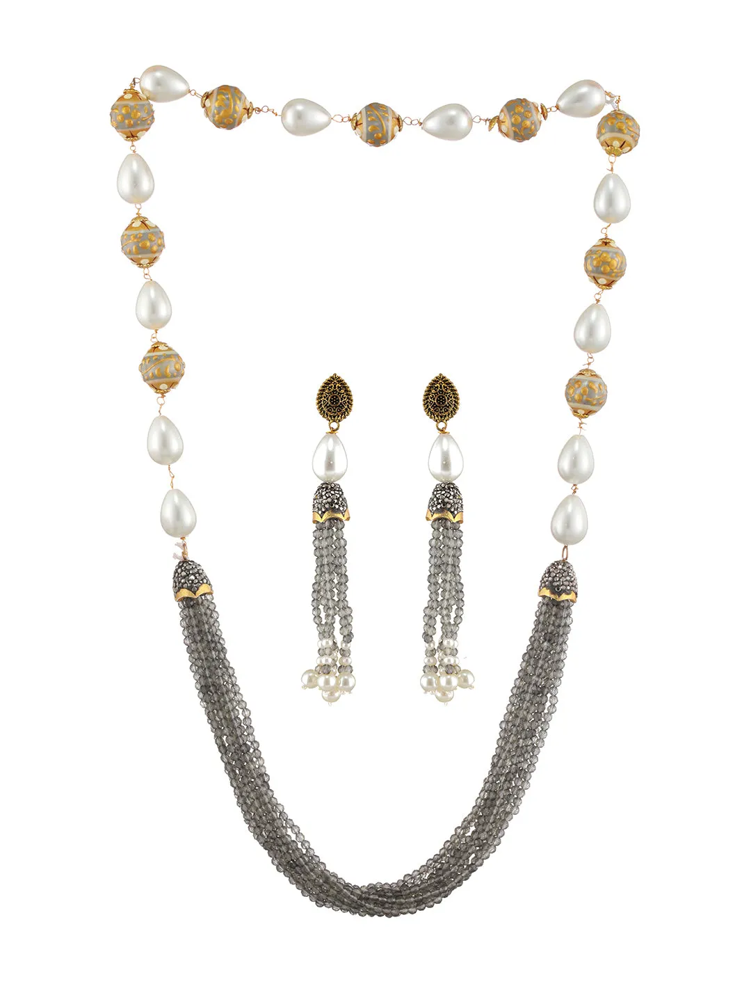 Gold-Plated Beaded Necklace And Earrings Set