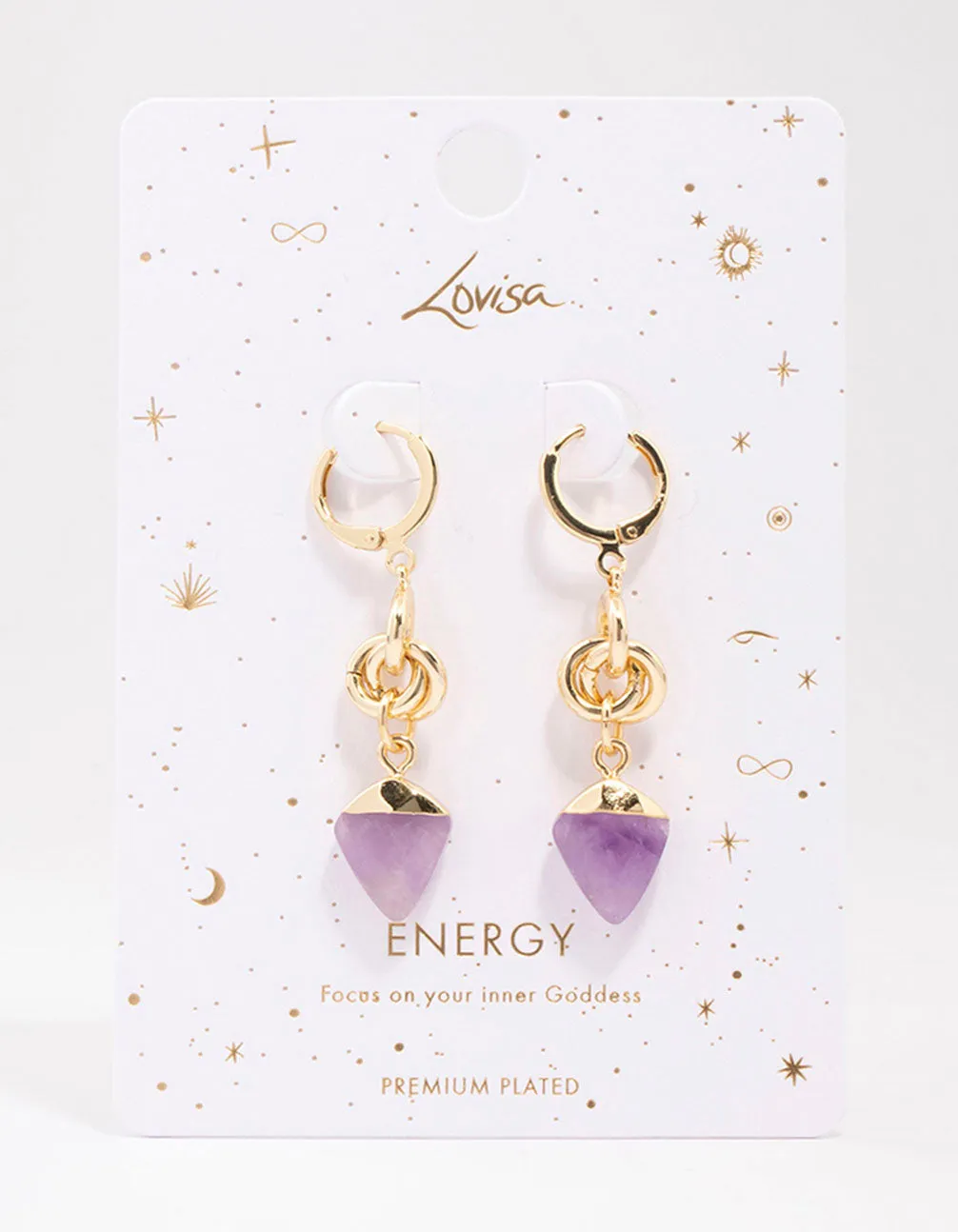 Gold Plated Linked Amethyst Drop Earrings