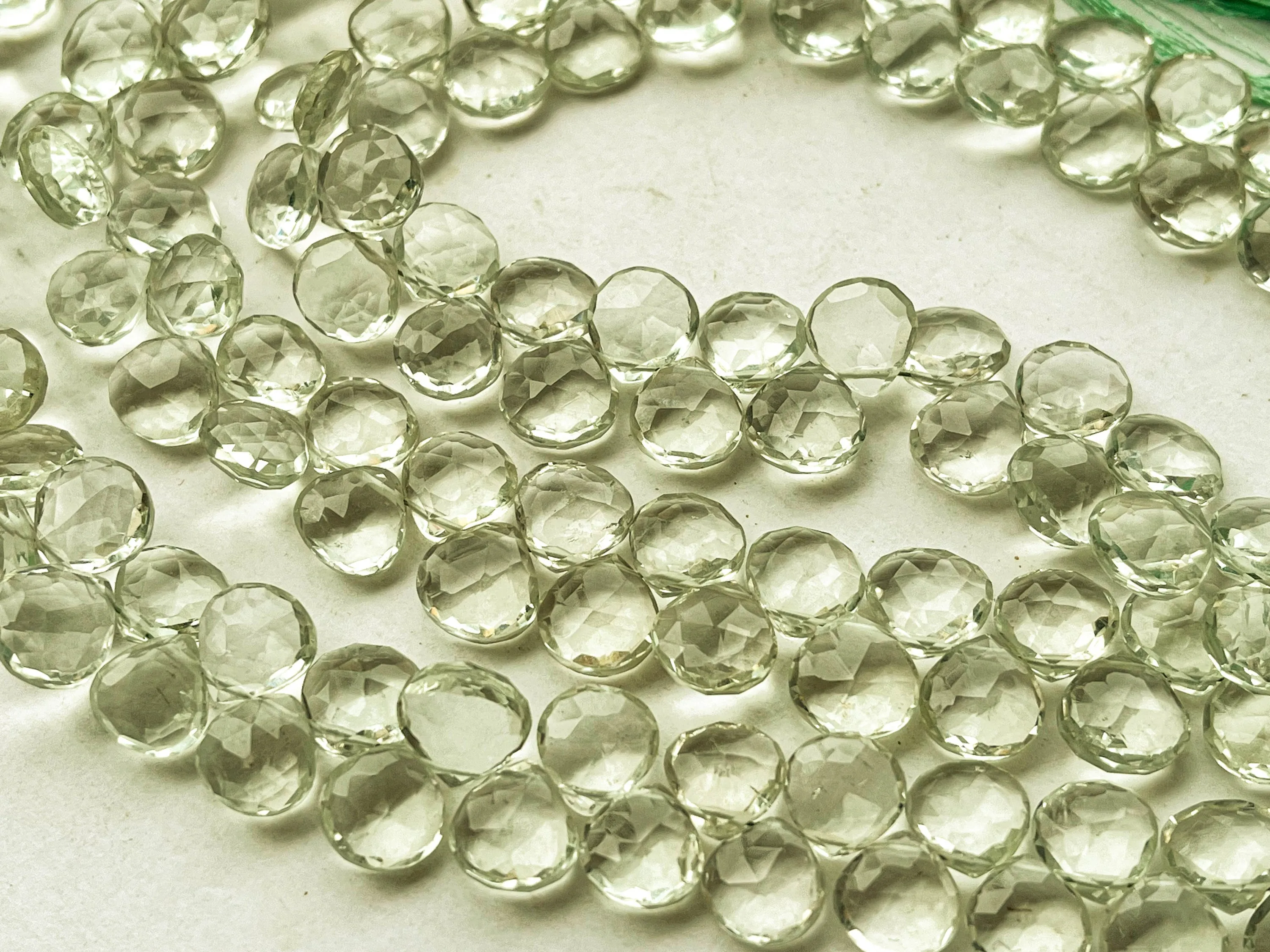 Green Amethyst Faceted Heart Shape Briolette Beads