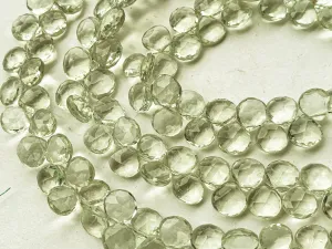 Green Amethyst Faceted Heart Shape Briolette Beads
