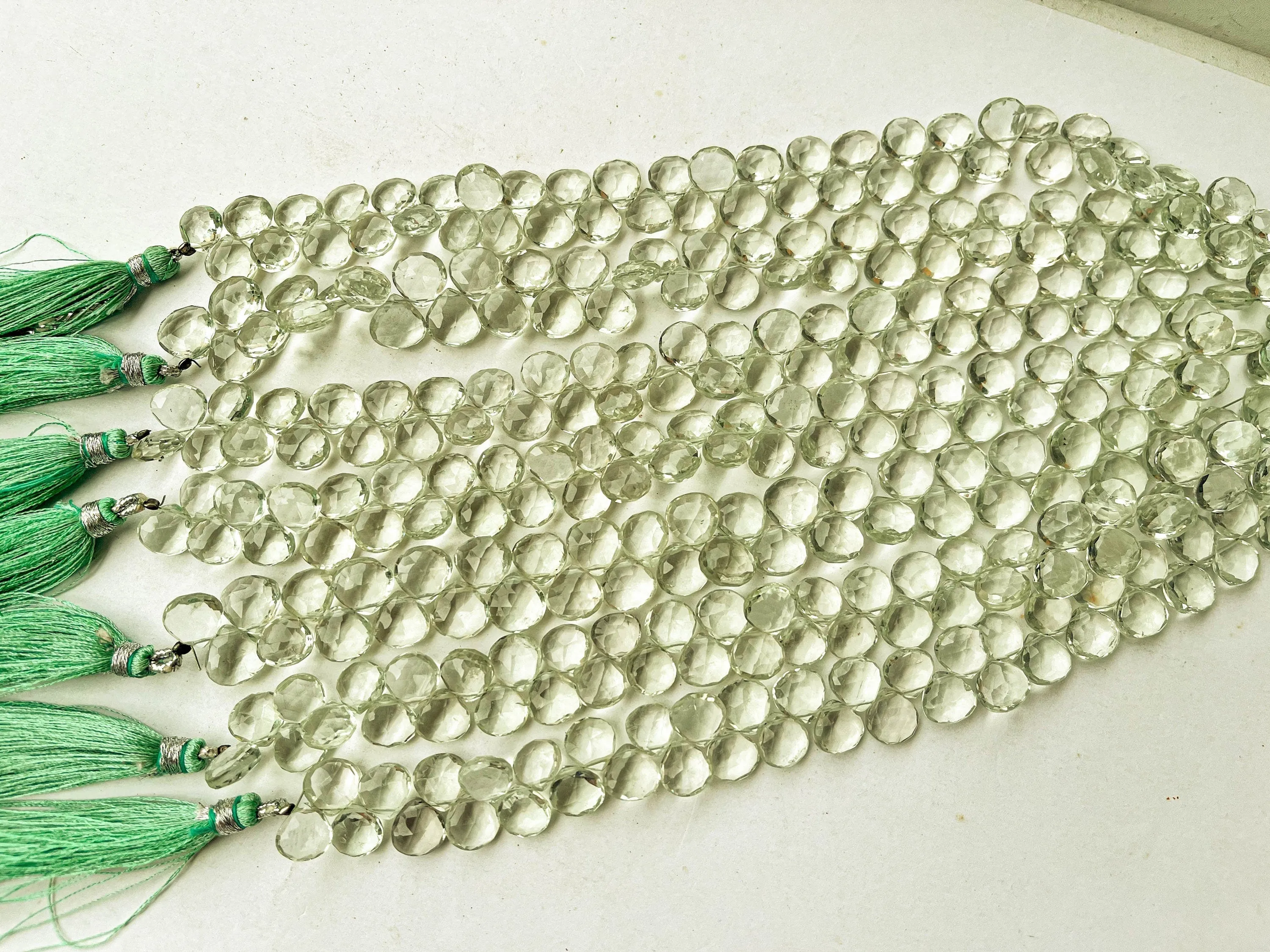 Green Amethyst Faceted Heart Shape Briolette Beads
