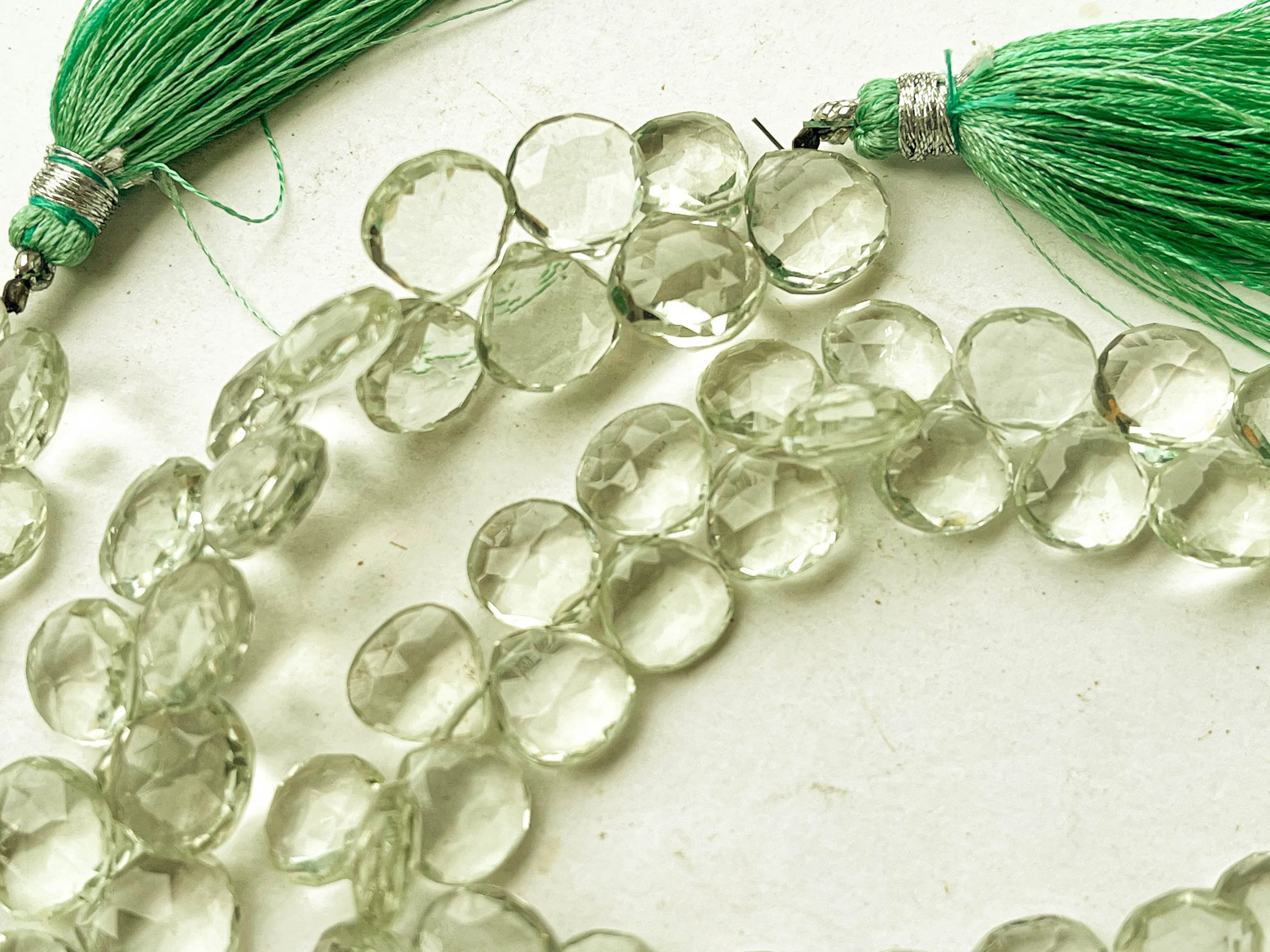 Green Amethyst Faceted Heart Shape Briolette Beads
