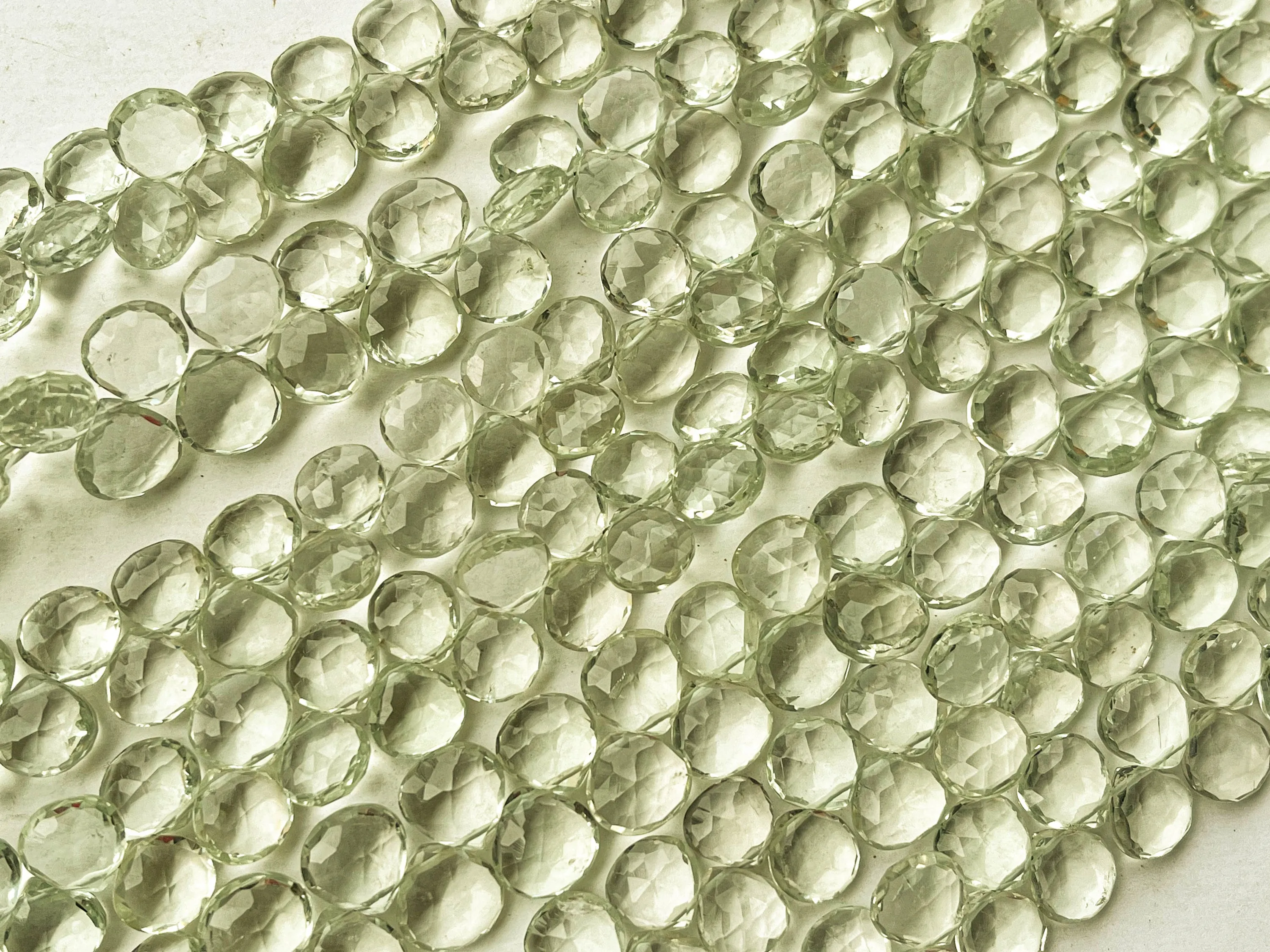Green Amethyst Faceted Heart Shape Briolette Beads