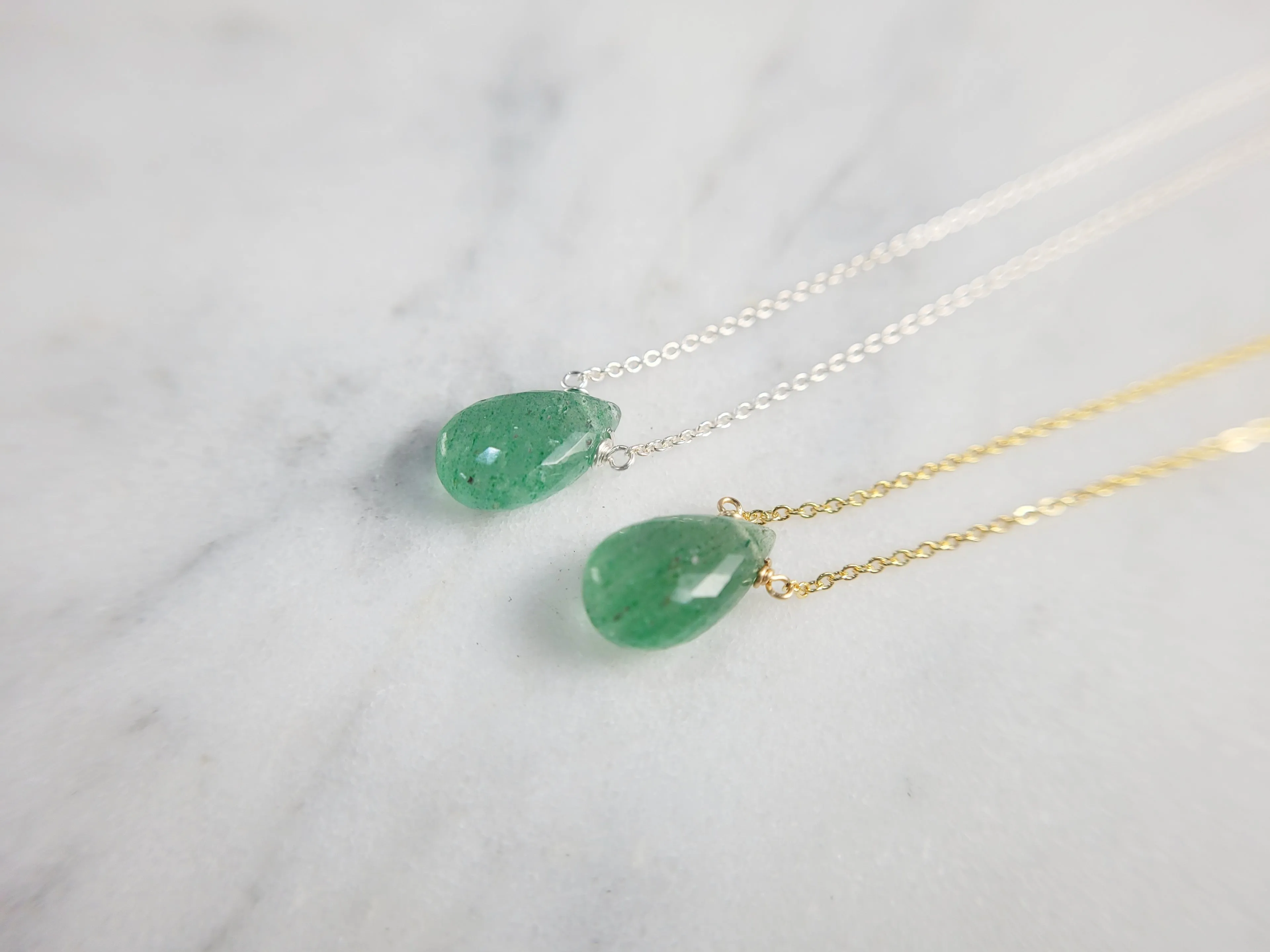 Green Strawberry Quartz Briolette Necklace