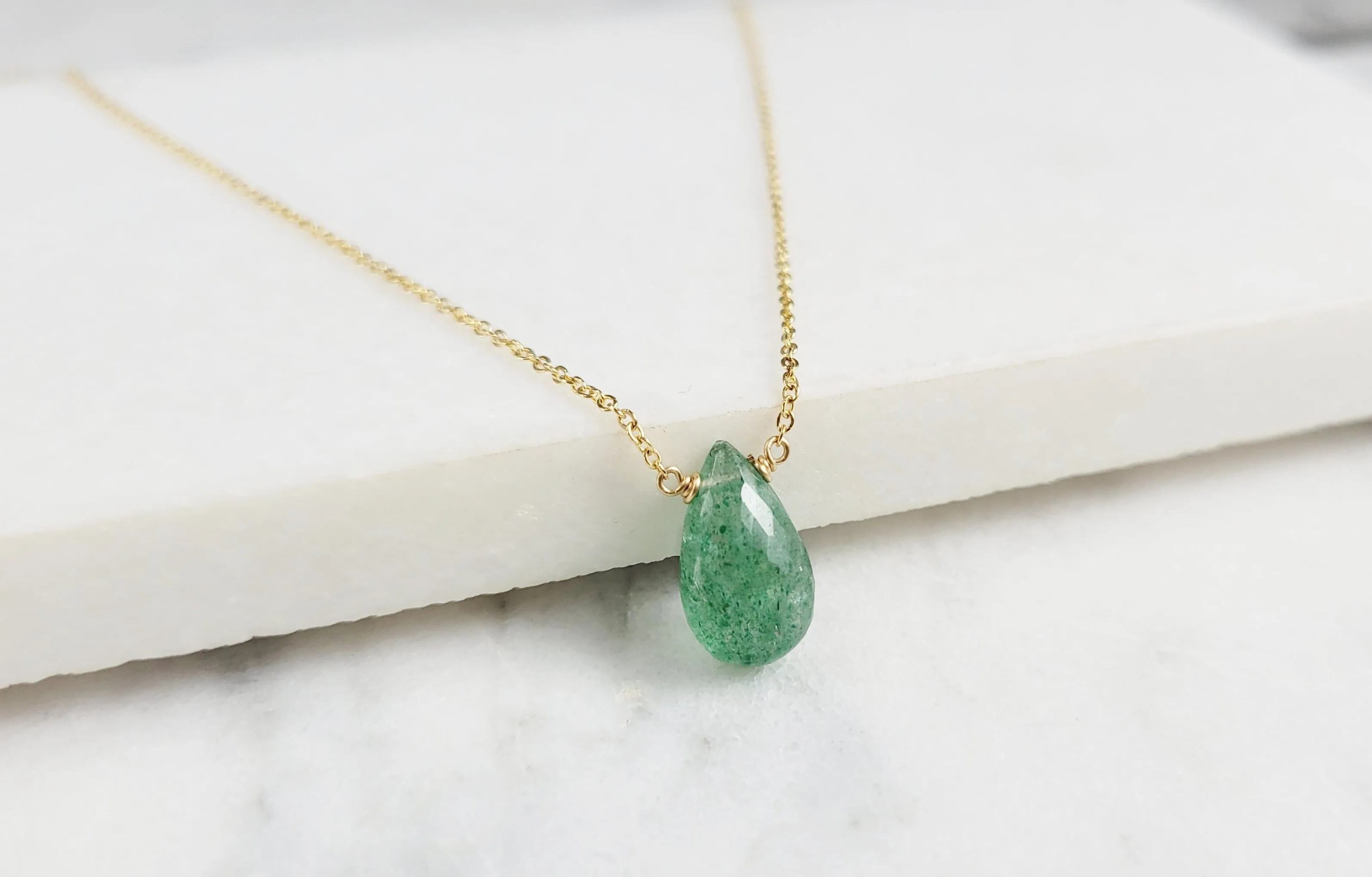 Green Strawberry Quartz Briolette Necklace
