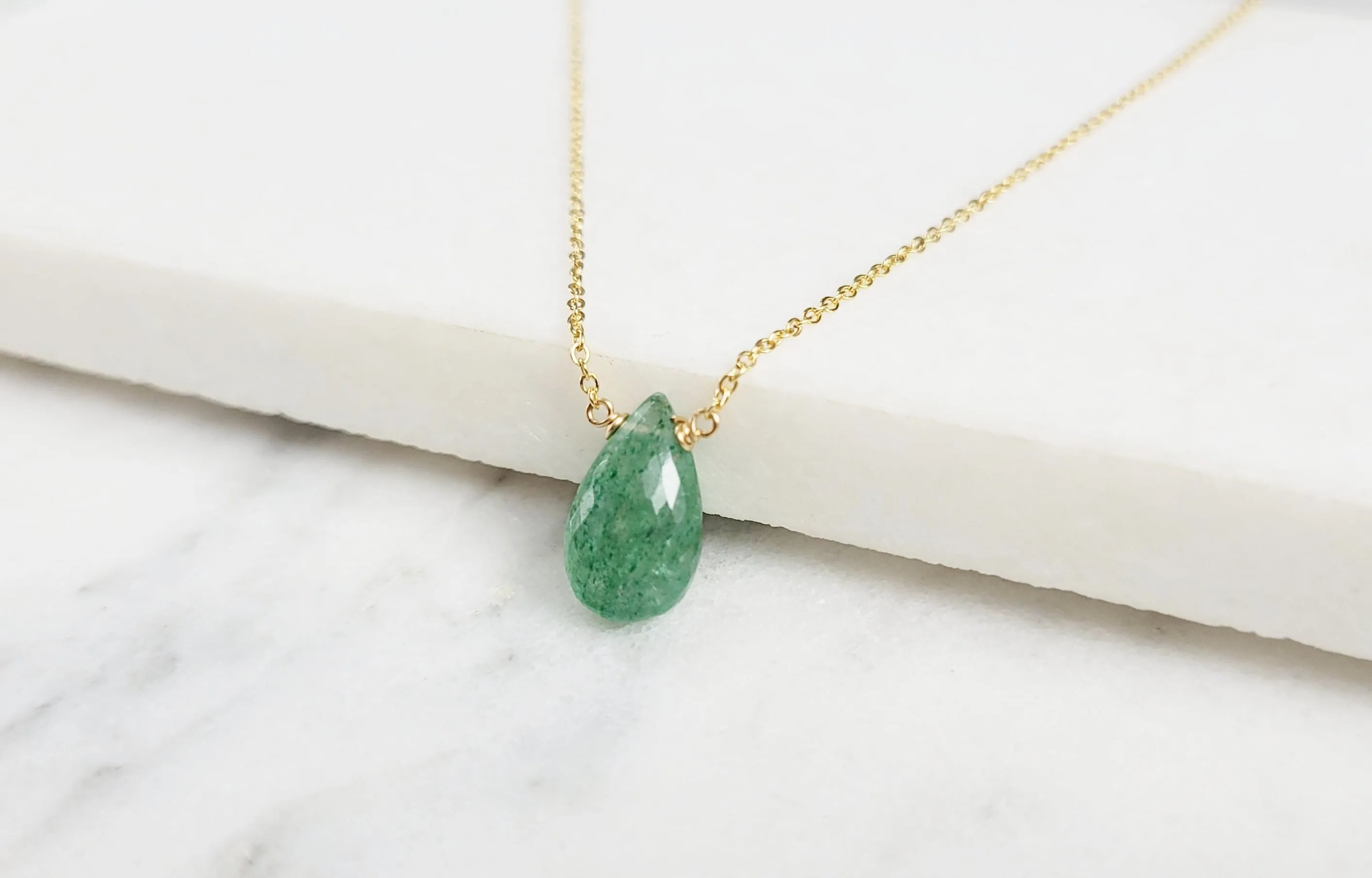 Green Strawberry Quartz Briolette Necklace