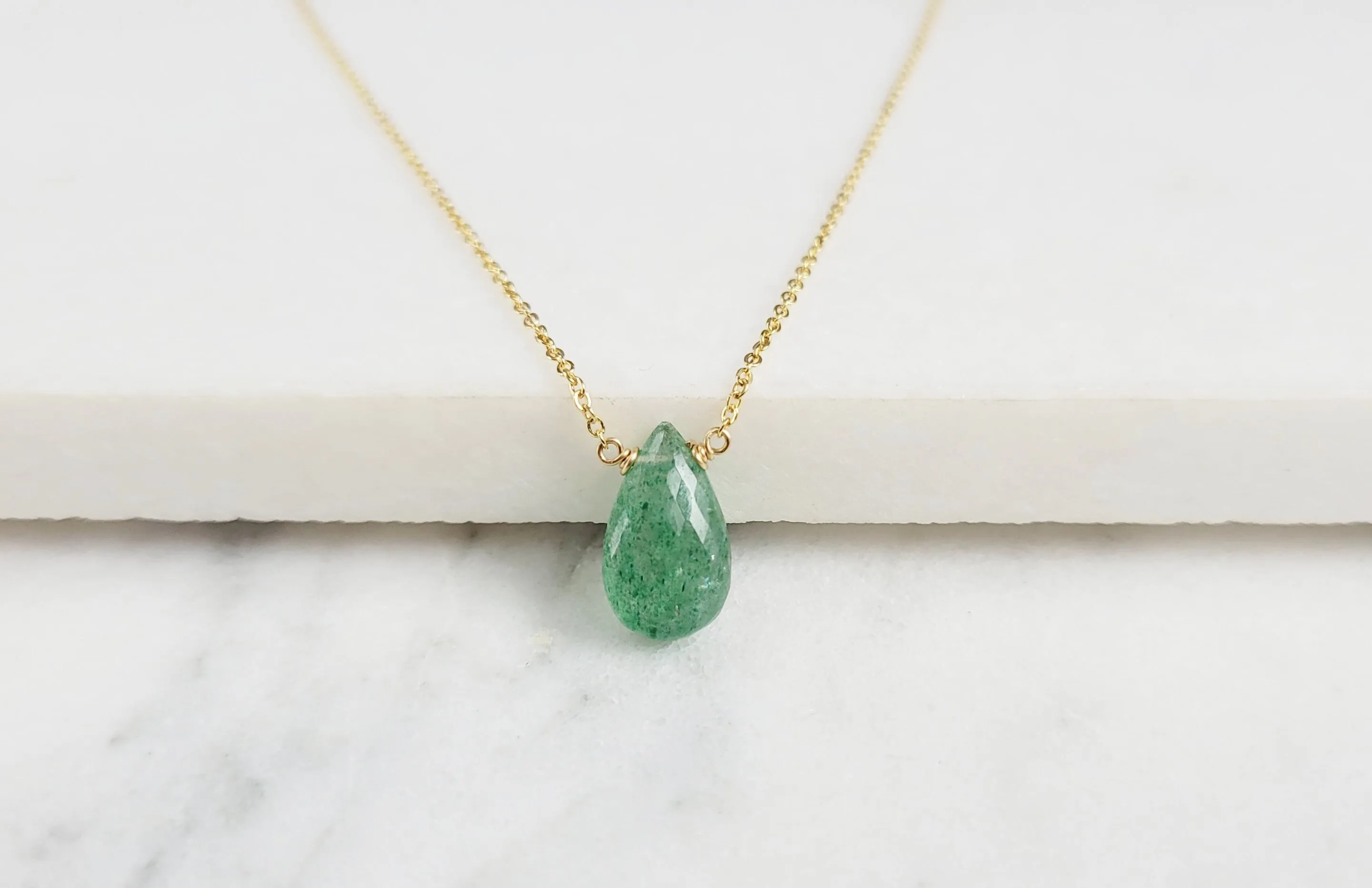 Green Strawberry Quartz Briolette Necklace