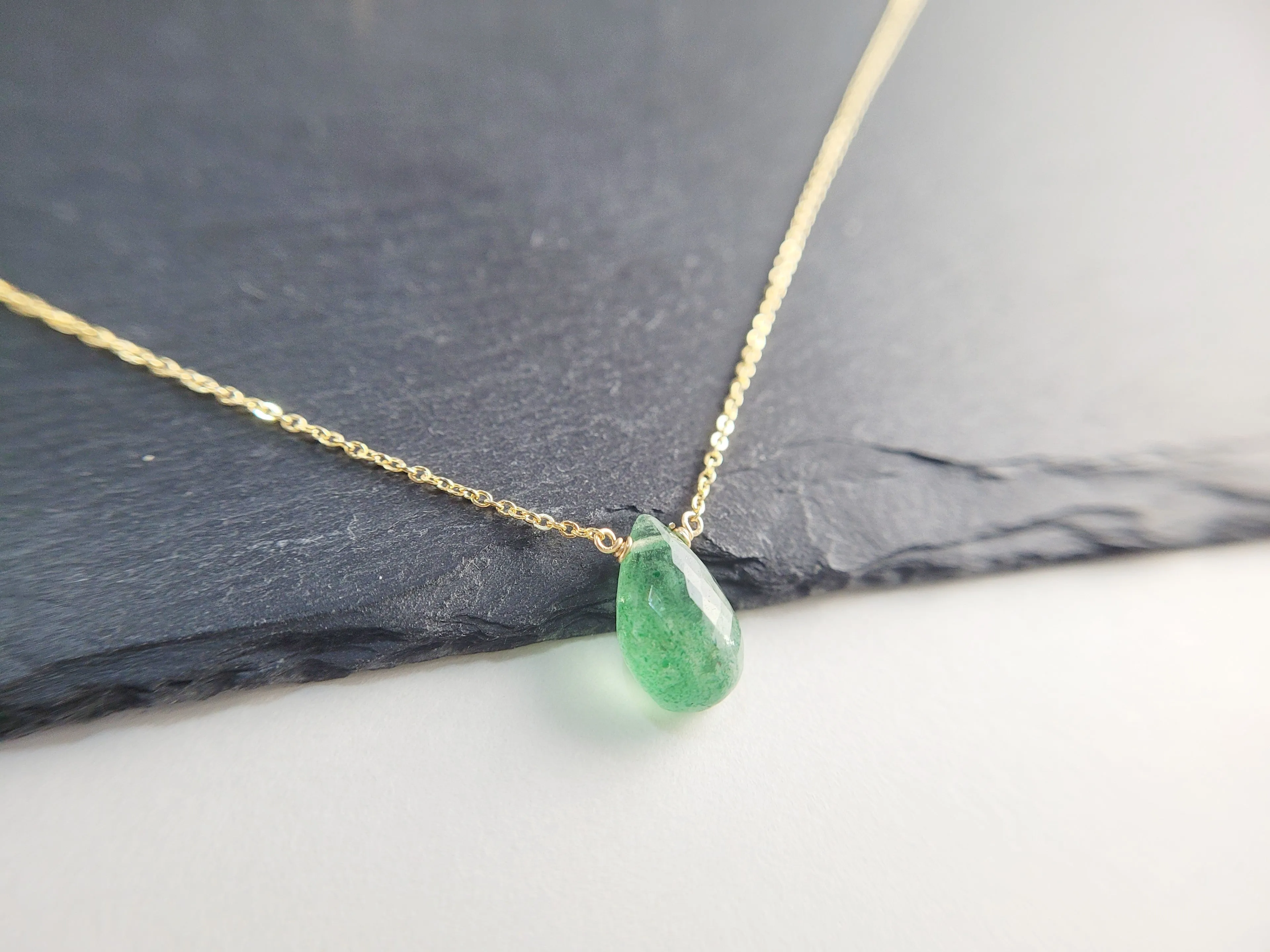 Green Strawberry Quartz Briolette Necklace