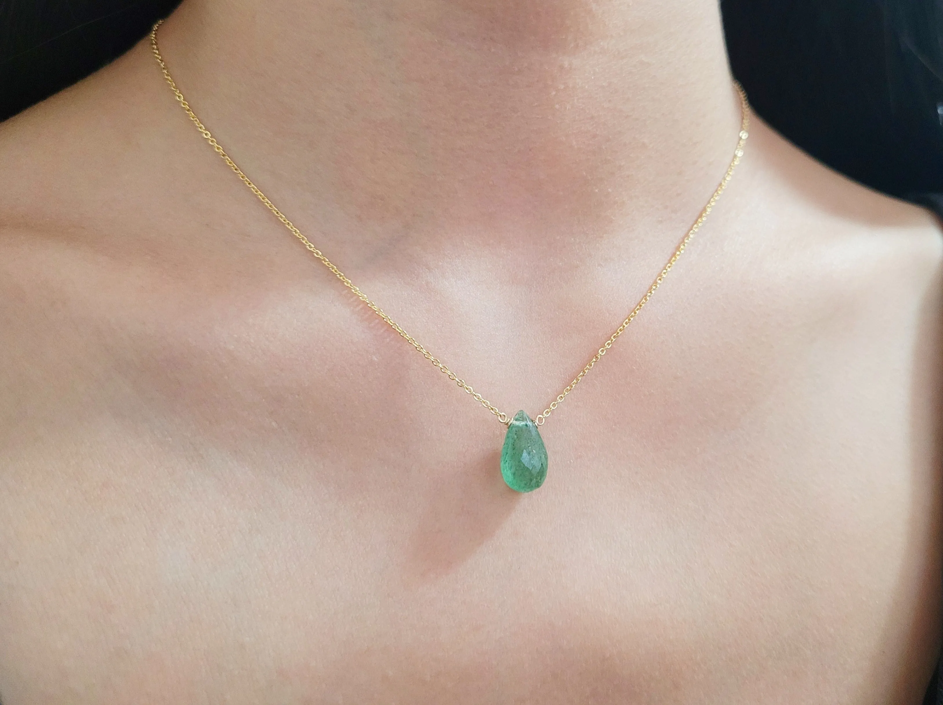 Green Strawberry Quartz Briolette Necklace