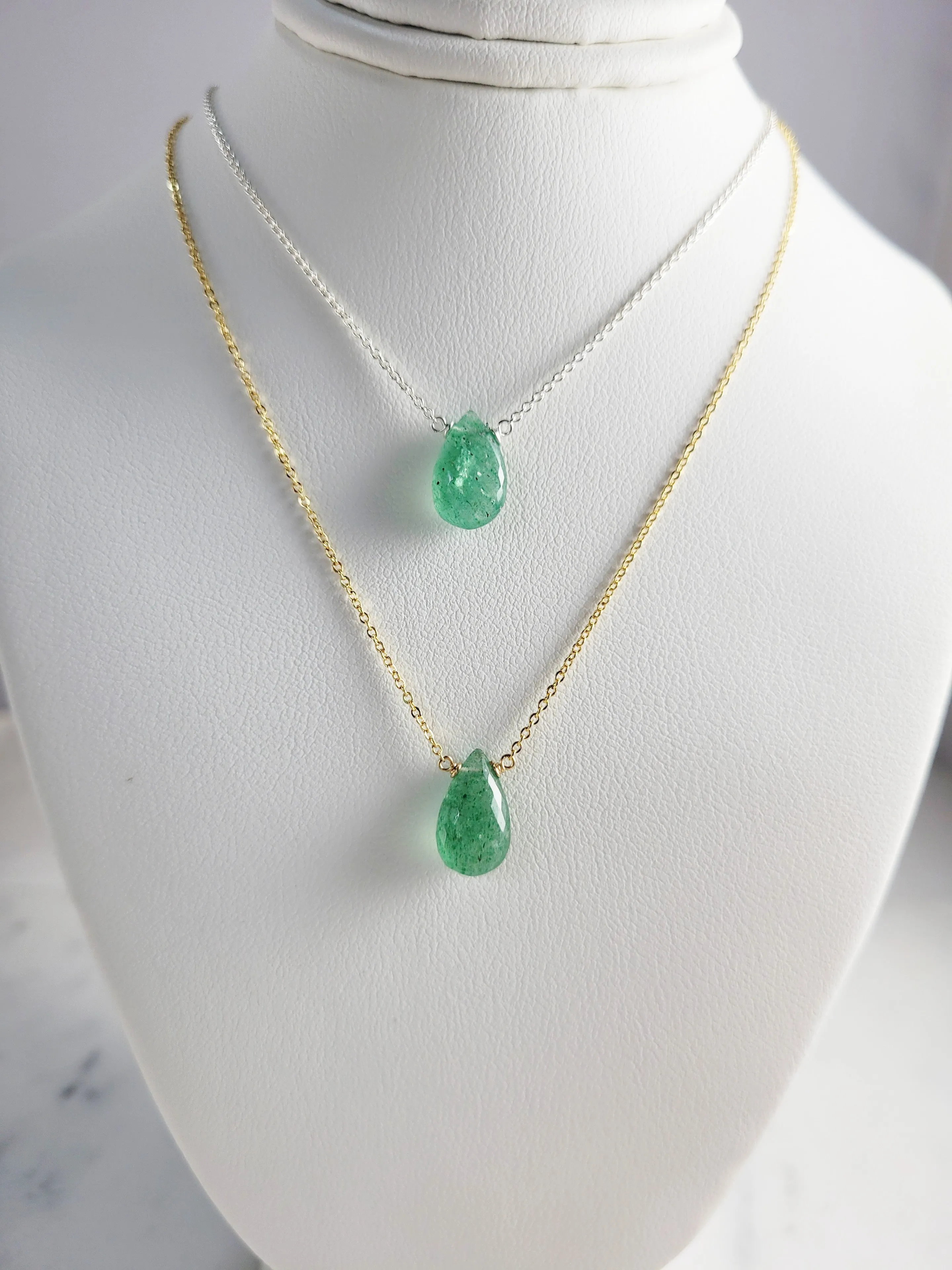 Green Strawberry Quartz Briolette Necklace