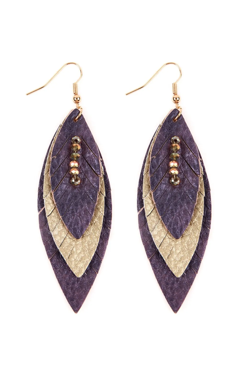 Hde2235 - Three Layer Fringe Leather Marquise Earrings