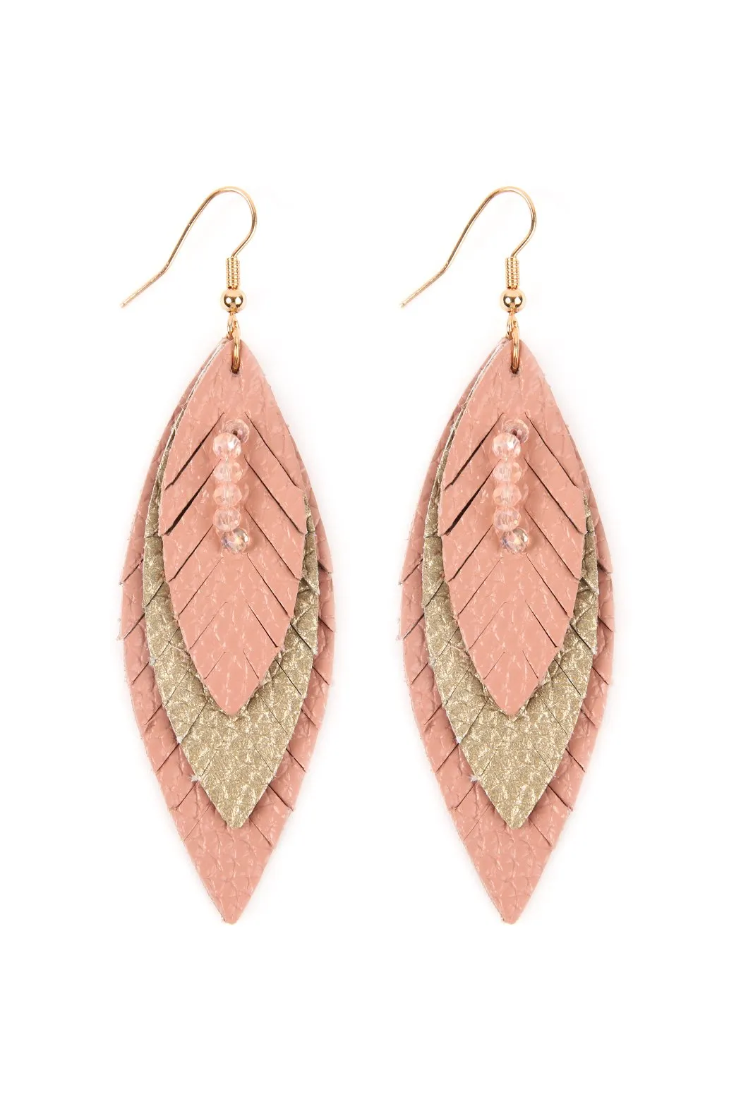 Hde2235 - Three Layer Fringe Leather Marquise Earrings
