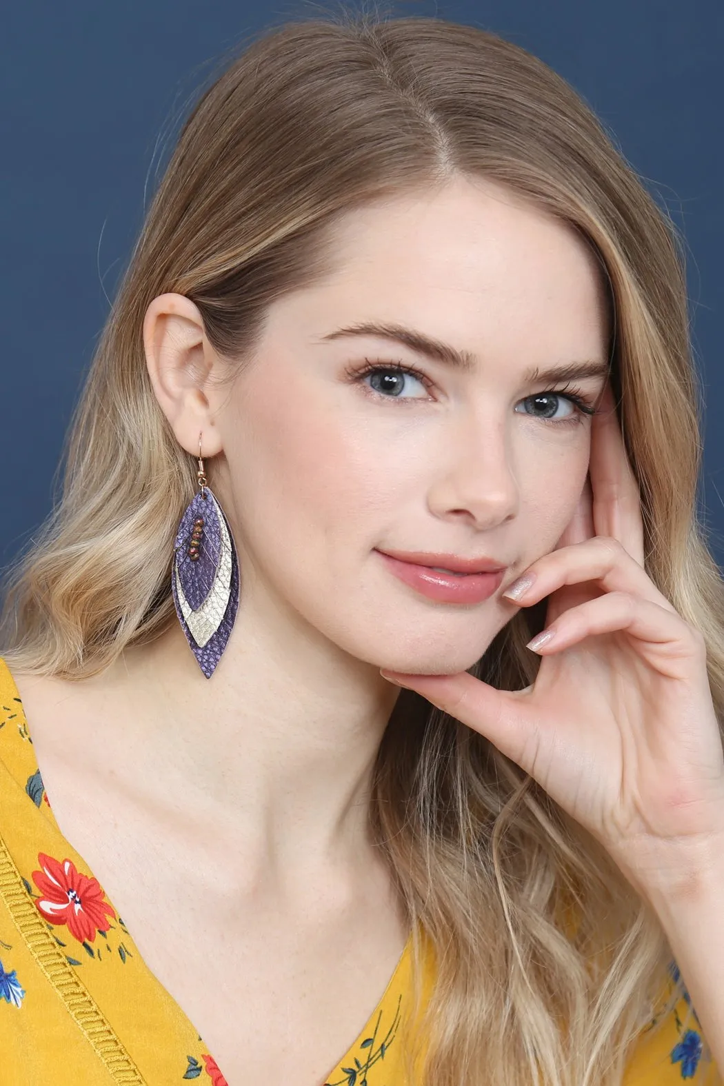 Hde2235 - Three Layer Fringe Leather Marquise Earrings