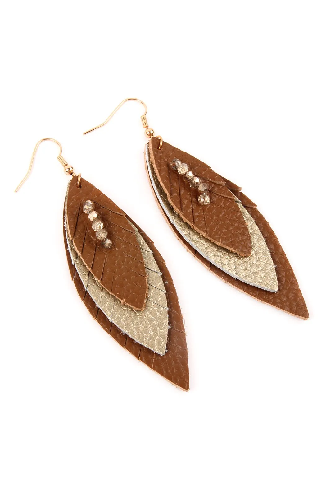 Hde2235 - Three Layer Fringe Leather Marquise Earrings